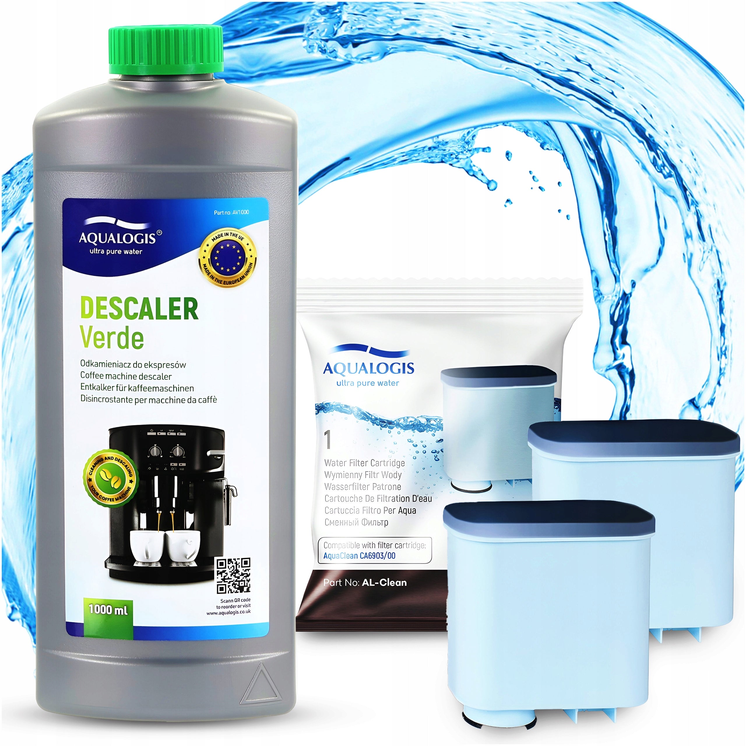 2x AL-Clean Filter Replacement for Philips LatteGo Maker, Descaler 1Liter