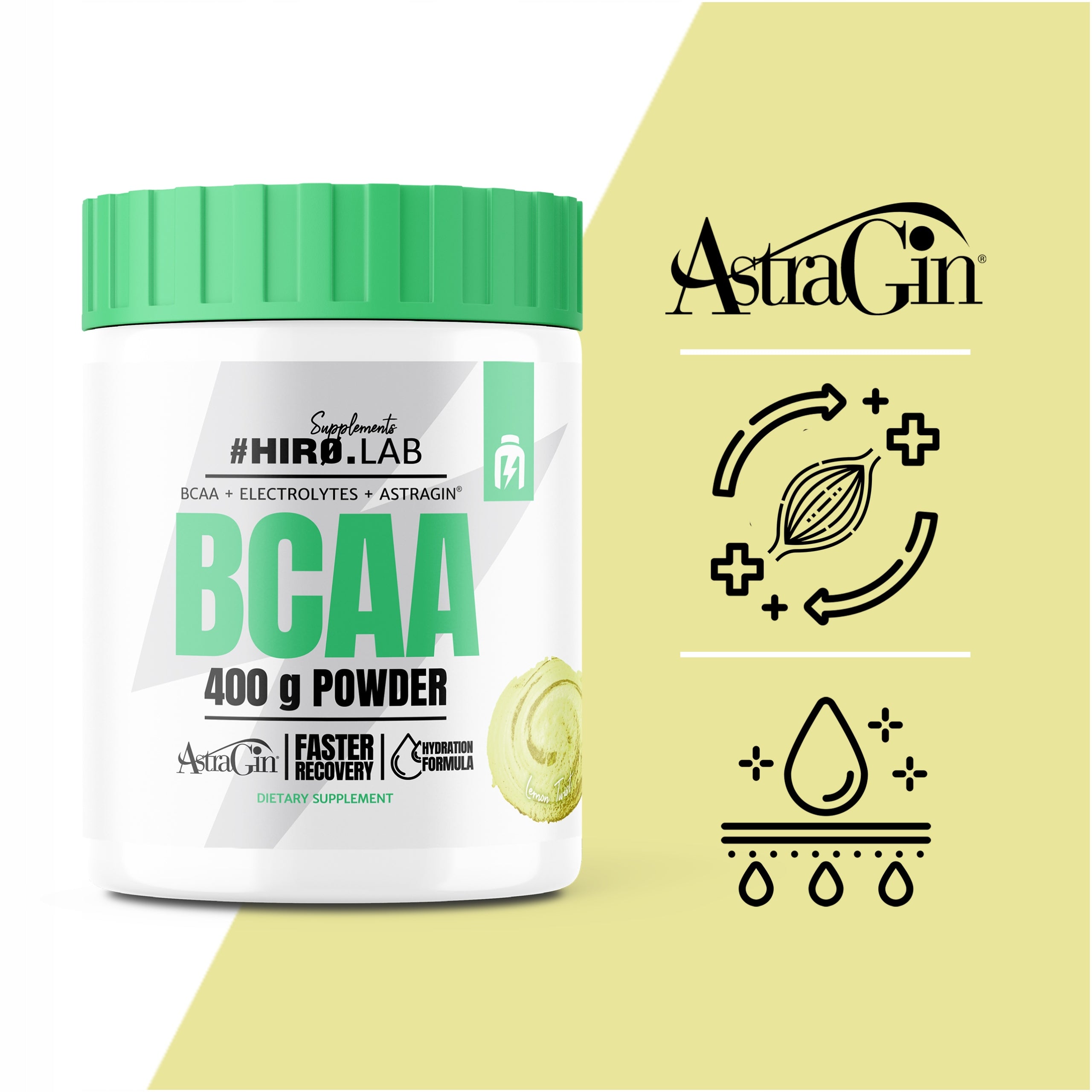 2x AMINO ACIDS BCAA AMINO 400 g REGENERATION STRONG + ELECTROLYTES LEMON HIRO Brand HIRO.LAB