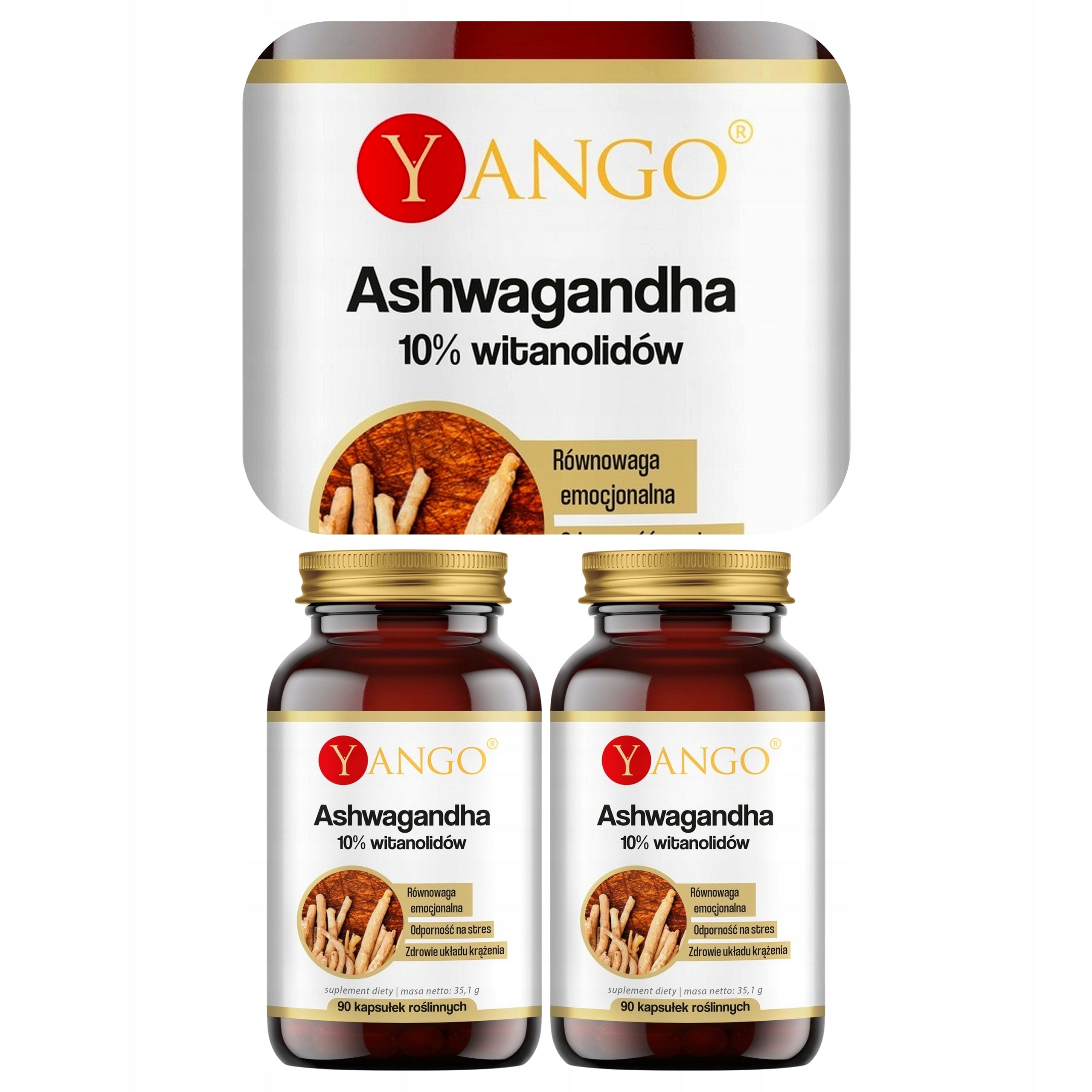 2x ASHWAGANDHA CAPSULES YANGO 10% Withanolides Root 90 caps. VEGE Supl.