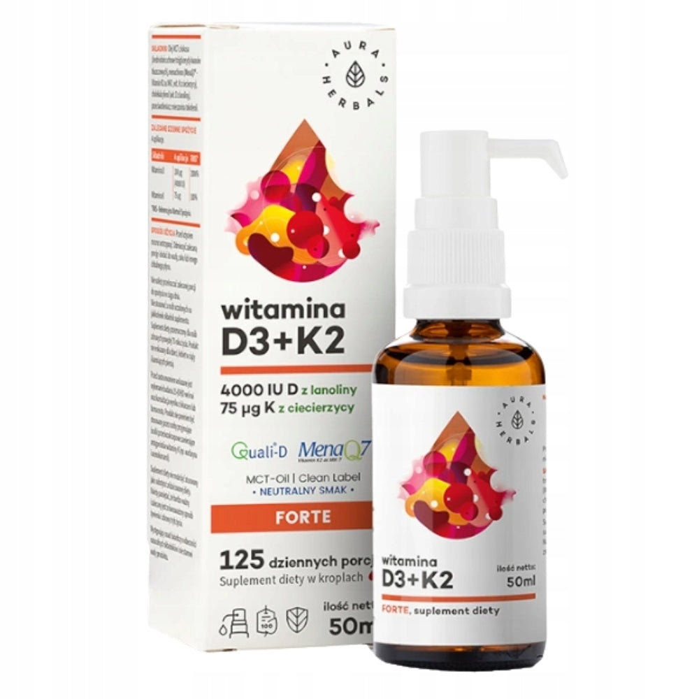 2x AURA HERBALS VITAMIN D3 4000 IU + K2MK7 MCT 50ml HEALTHY BONES IMMUNITY Brand Aura Herbals