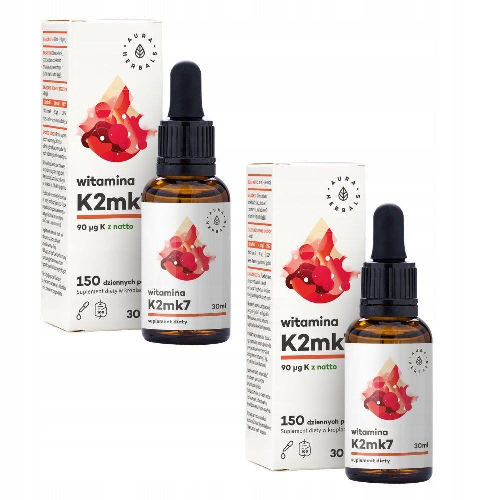 2x AURA HERBALS VITAMIN K2MK7 DROPS 30ml NATURAL INGREDIENTS HEART BONES Manufacturer code 5902479610313
