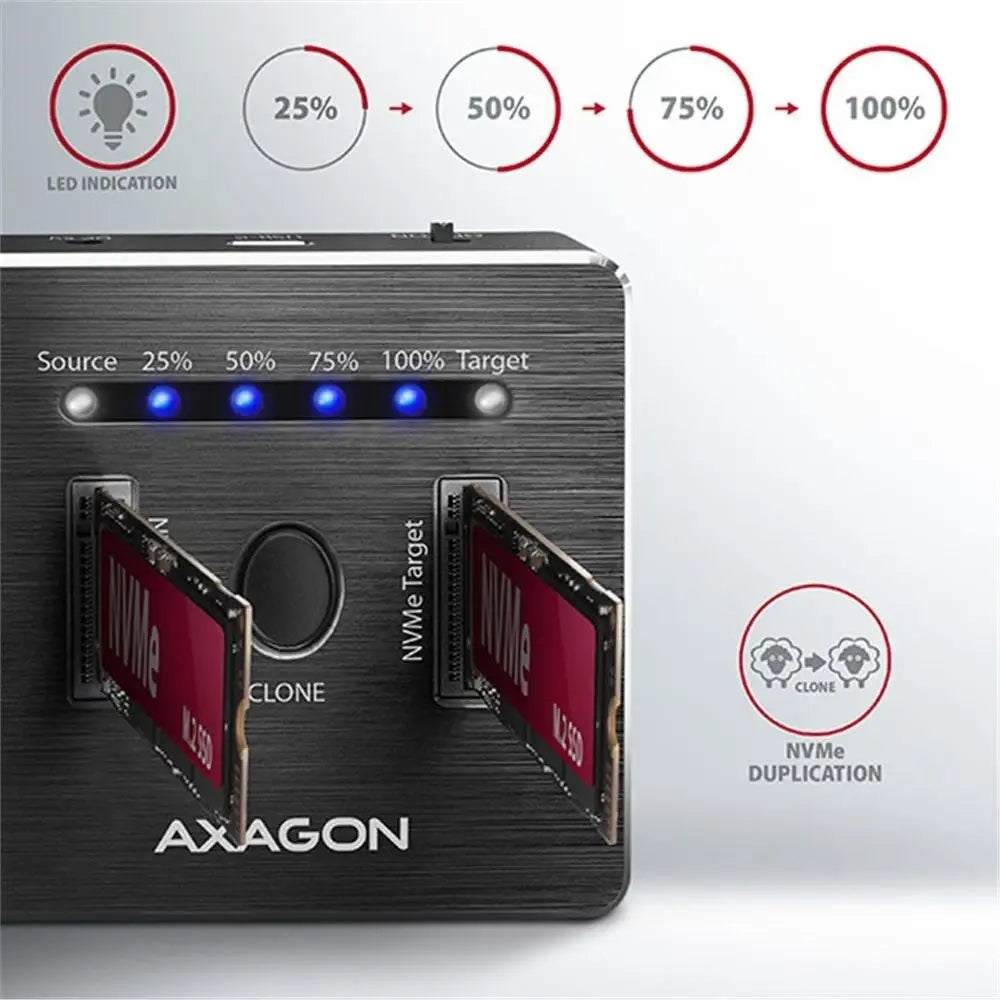 2x AXAGON | USB-C 3.2 Gen2 - 2x NVMe CLONE DUAL SSD Docking Station | ADSA-M2C Manufacturer code ADSA-M2C