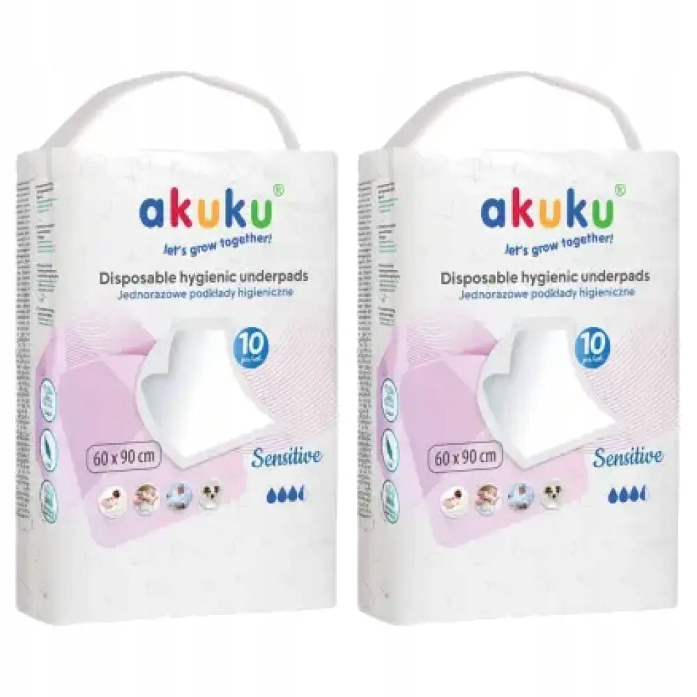 2x Akuku Disposable Sensitive Hygiene Pads 60 x 90 cm, 10 Pieces