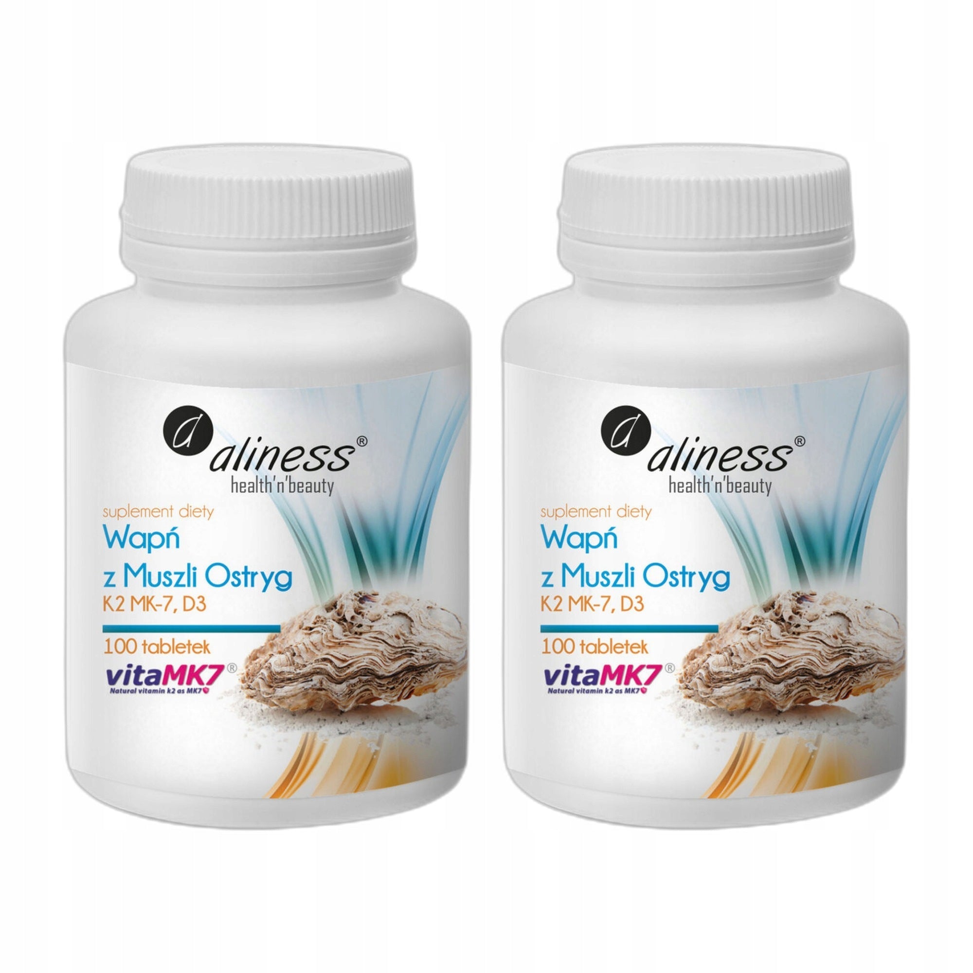 2x Aliness Calcium from Shell Oyster K2 MK7 D3 100 tablets for bones and teeth