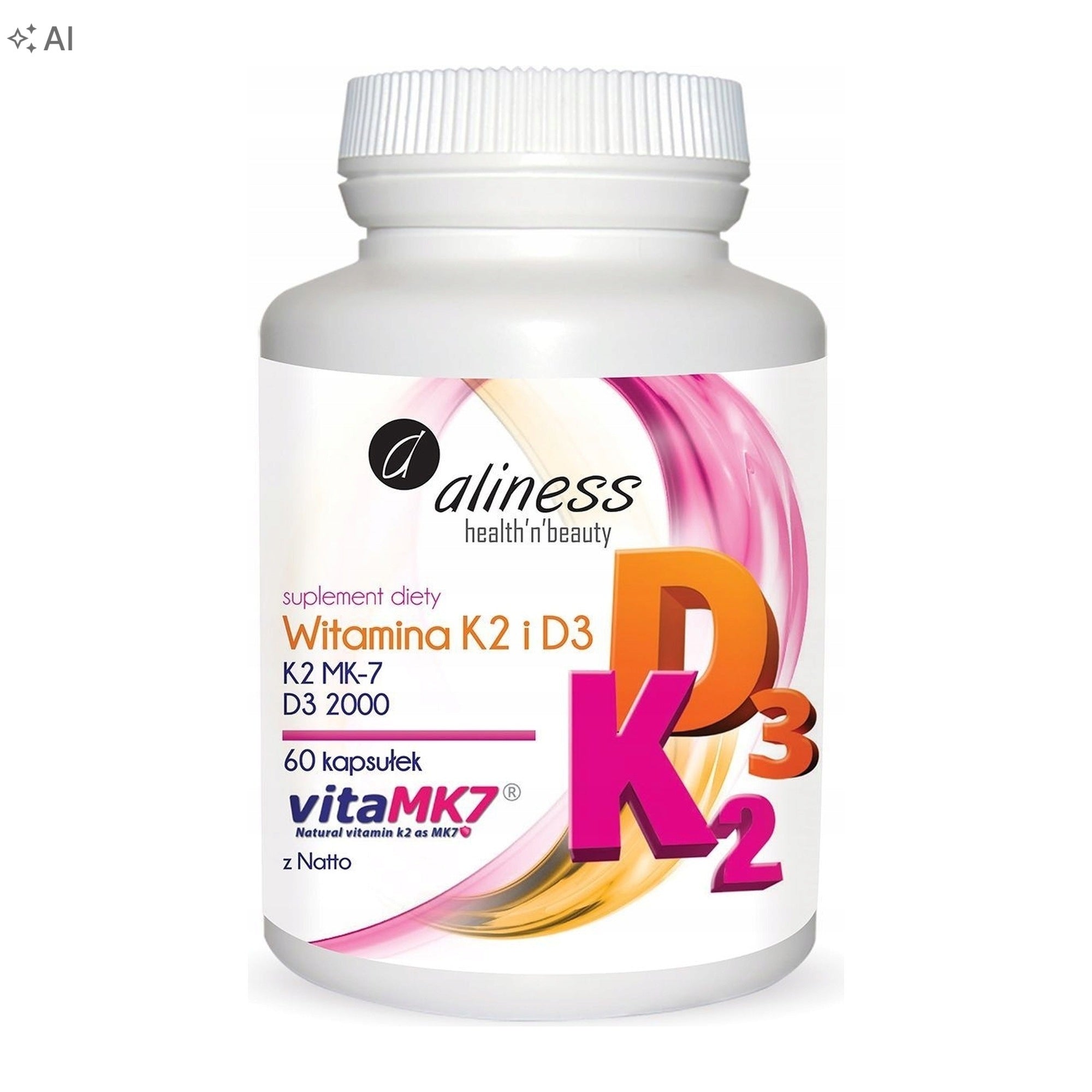 2x Aliness Vitamin K2 MK-7 100 µg + D3 50 µg 60 capsules vitamin on bone Brand Aliness