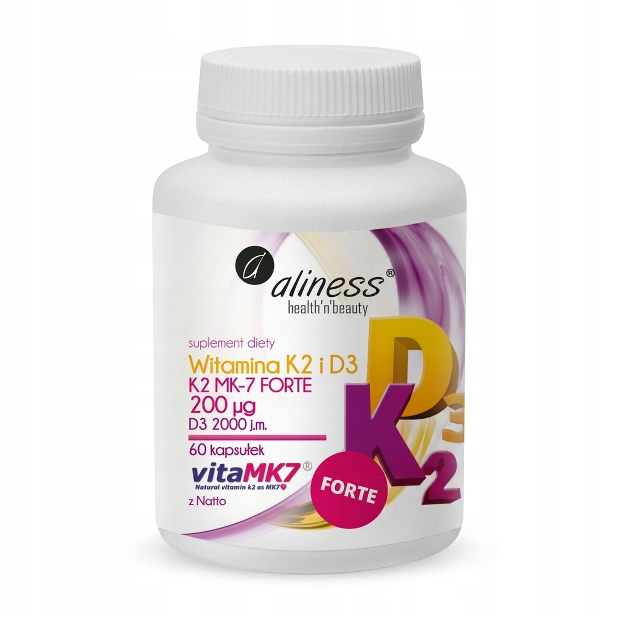 2x Aliness Vitamin K2 MK-7 200 µg + D3 2000 IU bone immunity 60 kaps Brand Aliness