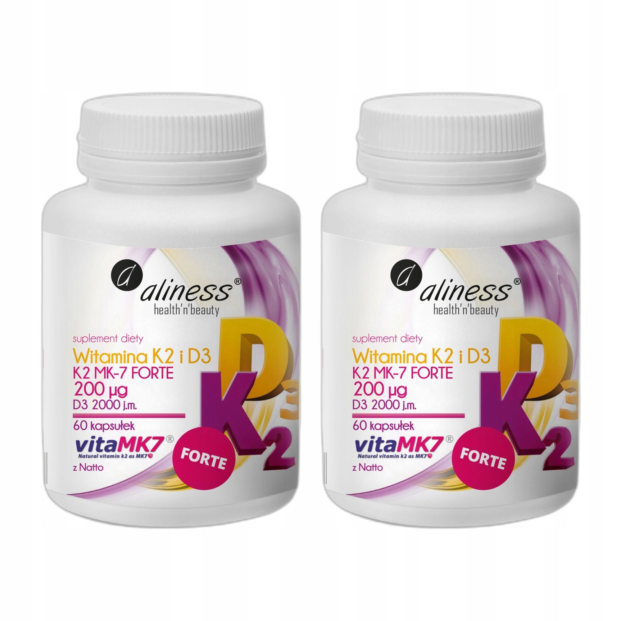 2x Aliness Vitamin K2 MK-7 200 µg + D3 2000 IU bone immunity 60 kaps