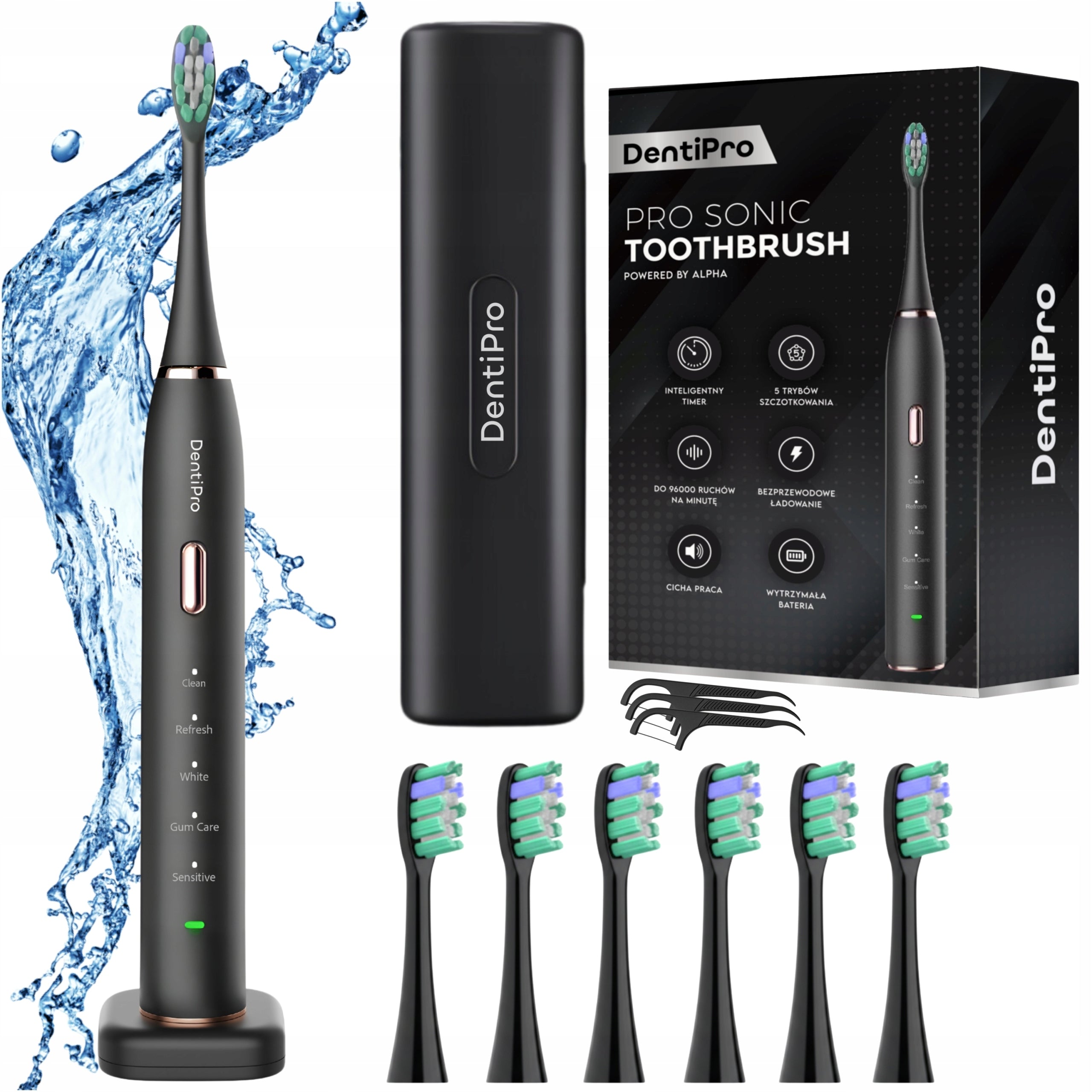 2x Alpha Sonic Toothbrush Dentipro Stb 04 Black
