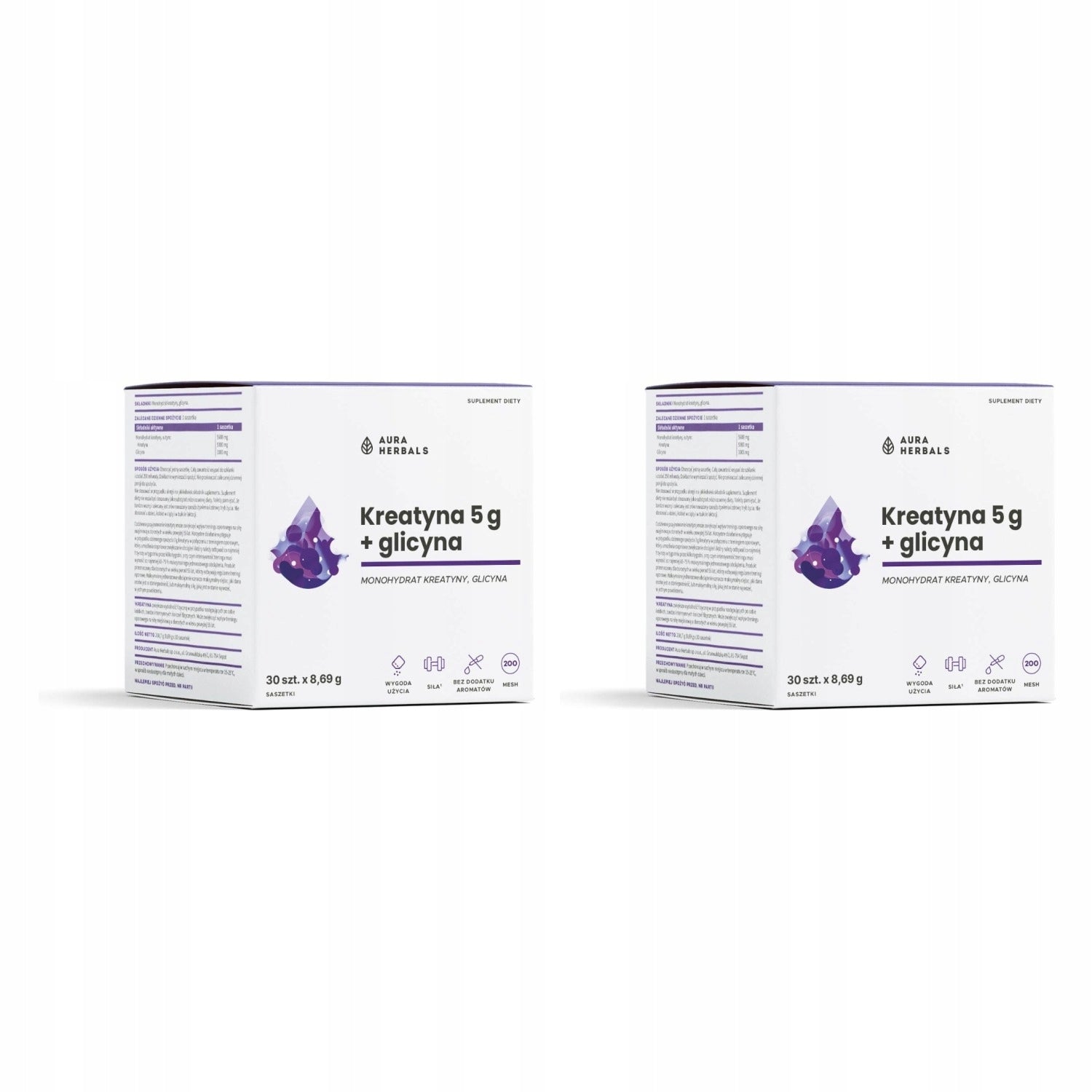 2x Aura Herbals Creatine 5 g monohydrate + glycine 30 sachets