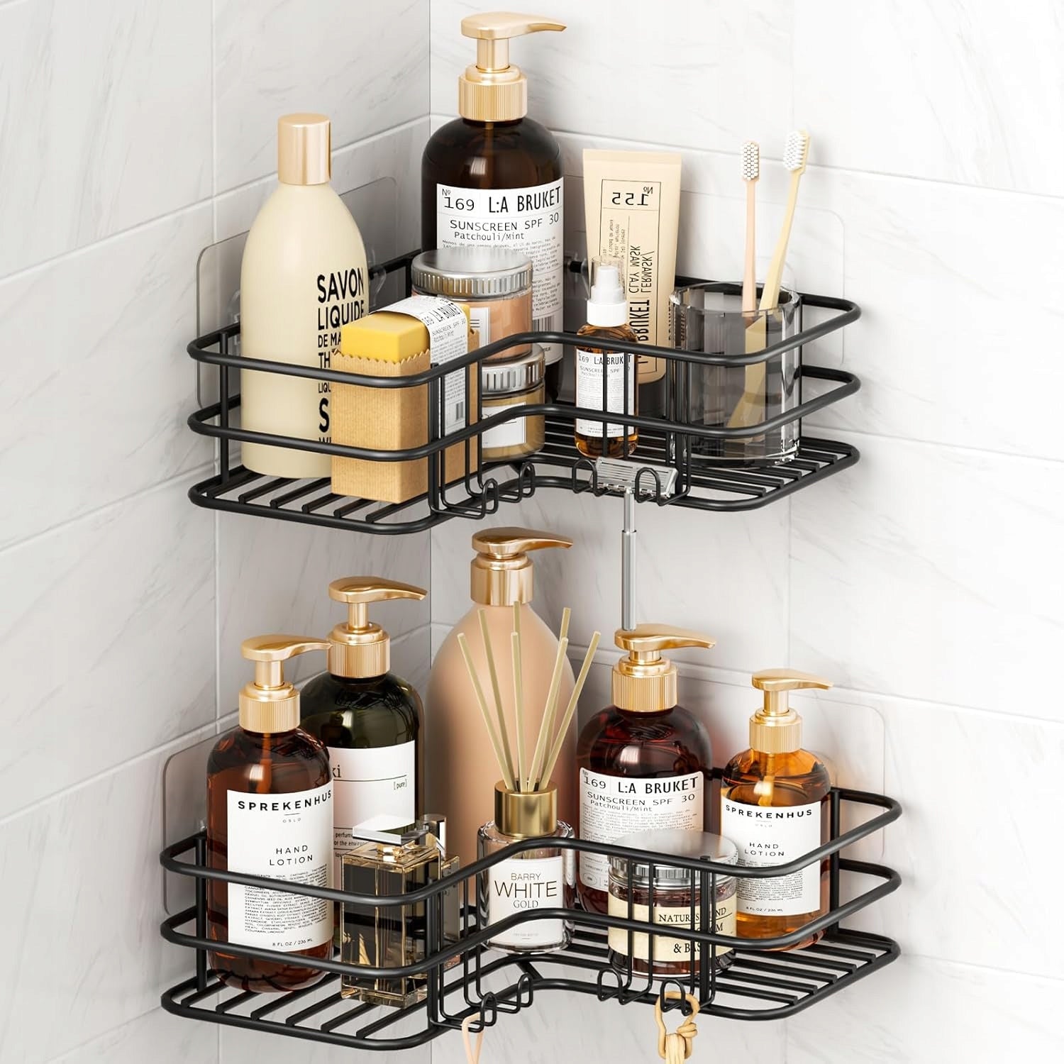 2x BATHROOM SHOWER SHELF CORNER HANGING 2 PCS without drilling 5DH Brand no brand