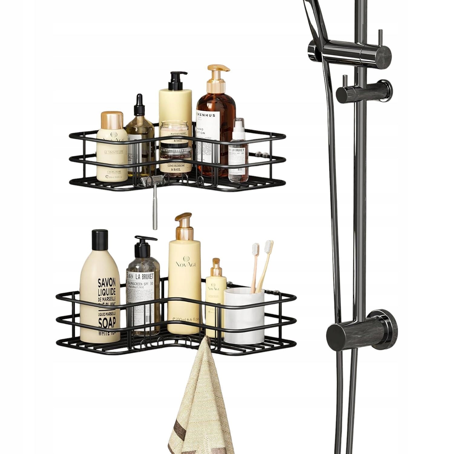 2x BATHROOM SHOWER SHELF CORNER HANGING 2 PCS without drilling 5DH