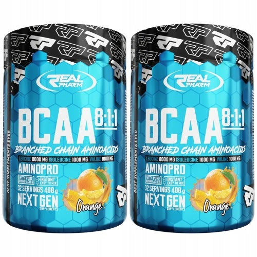 2x BCAA 8:1:1 Real Pharm 400g Branched Chain Amino Acids Leucine Mass Construction Expiration date at least six months from the date of purchase
