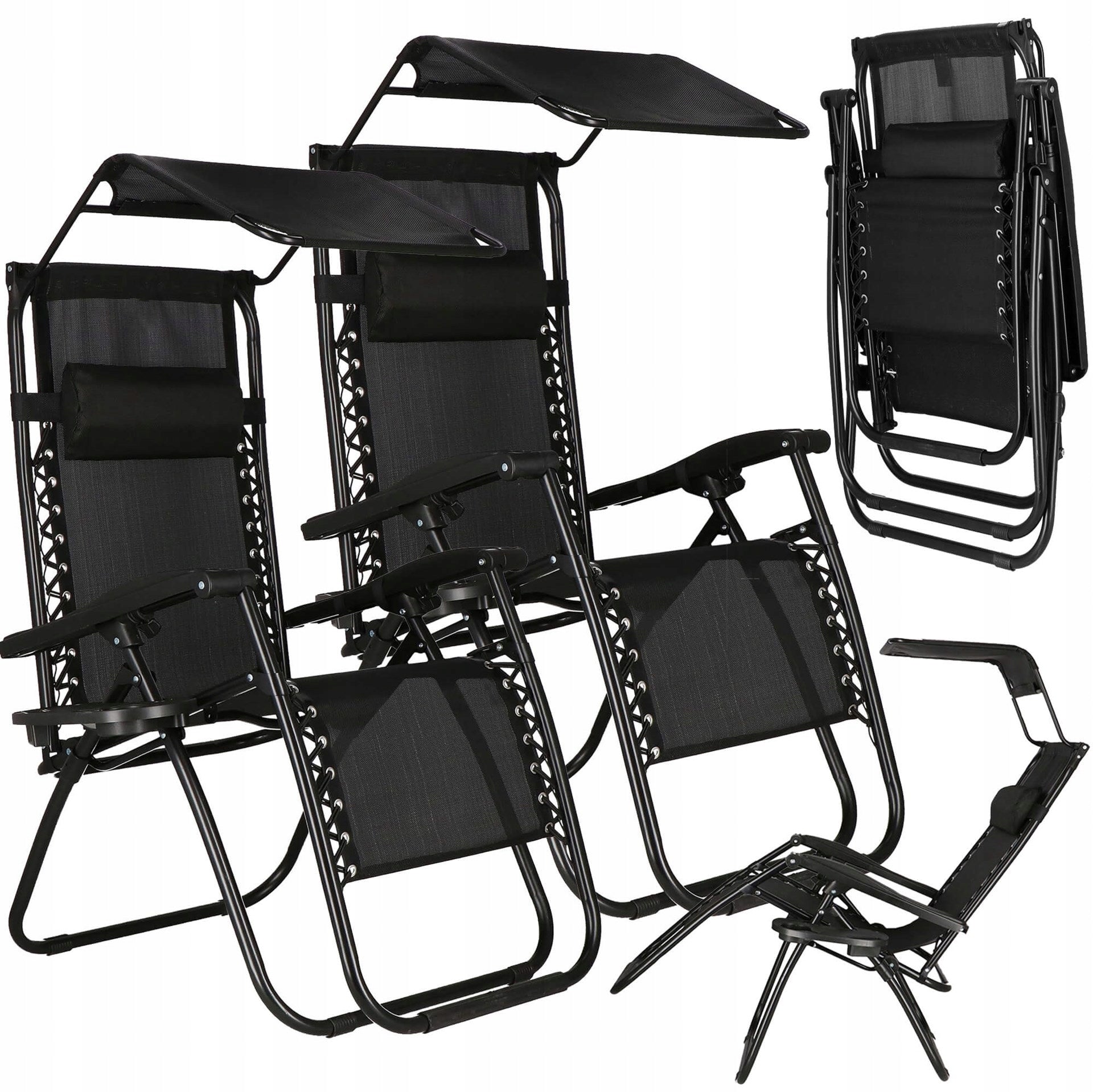 2x BEACH LOUNGER WITH VISOR FOLDING BEACH LOUNGERS GRAVITY ARMCHAIR Frame material metal