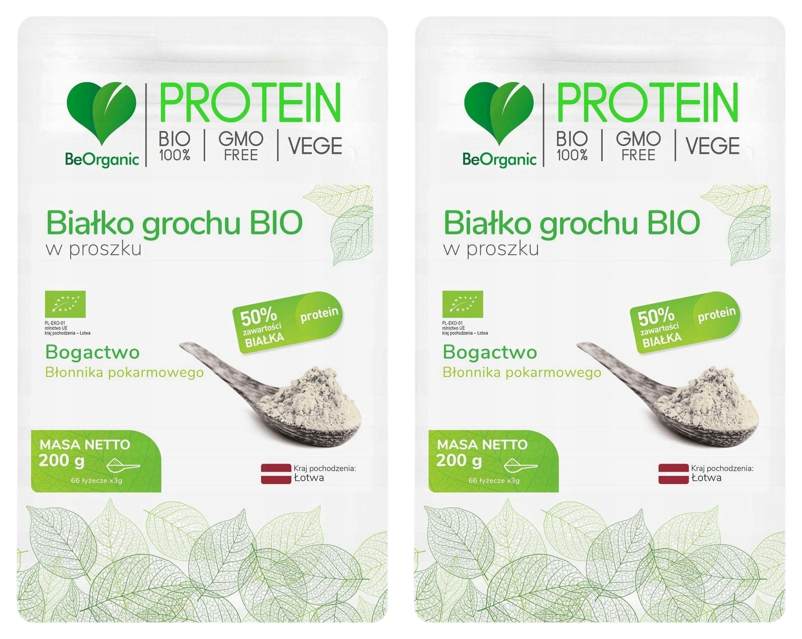 2x BEORGANIC Pea Protein BIO 50% Pisum Sativum Vegan Powder 200 g