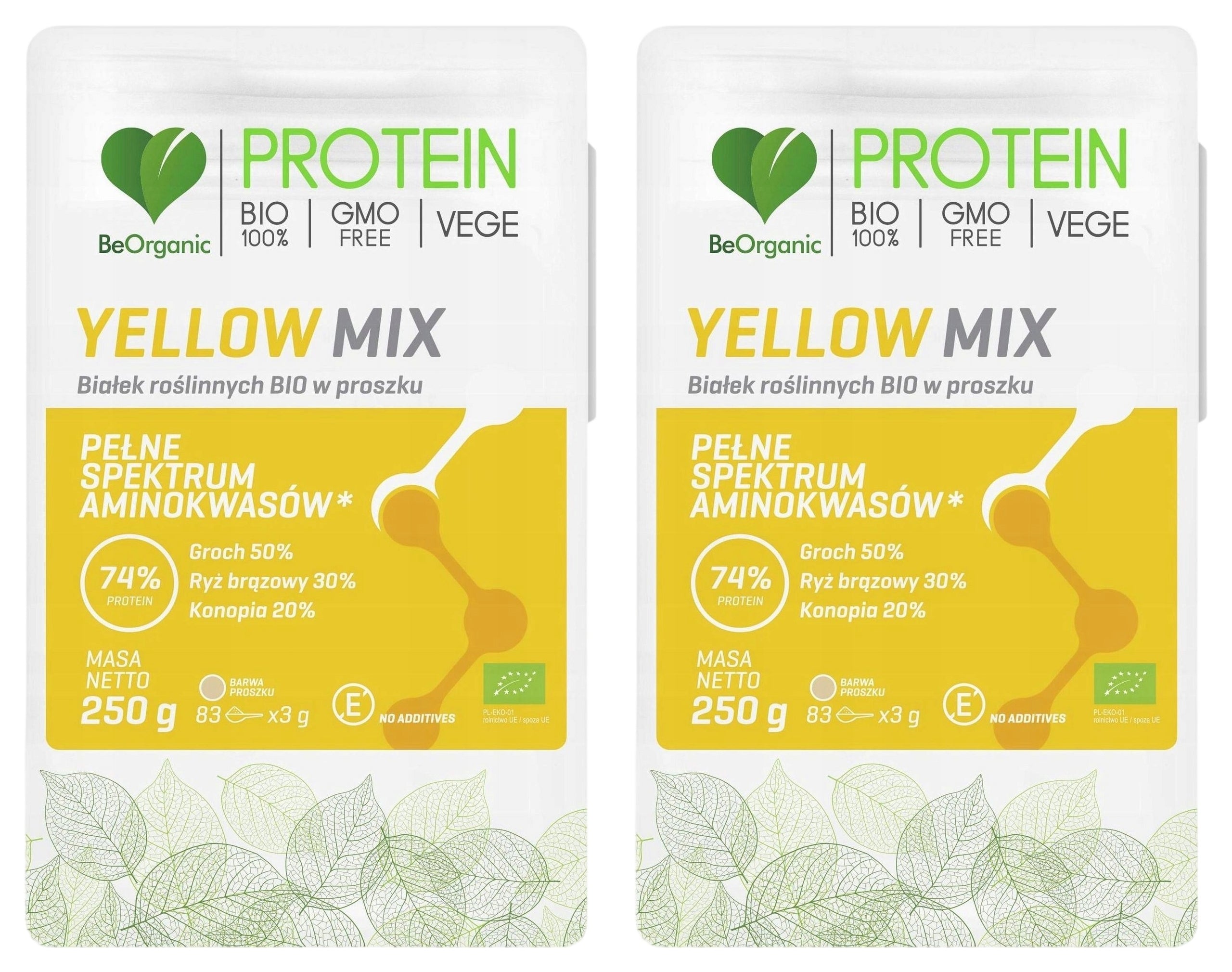 2x BEORGANIC Yellow MIX Plant Protein BIO Pea Hemp Powder 250g