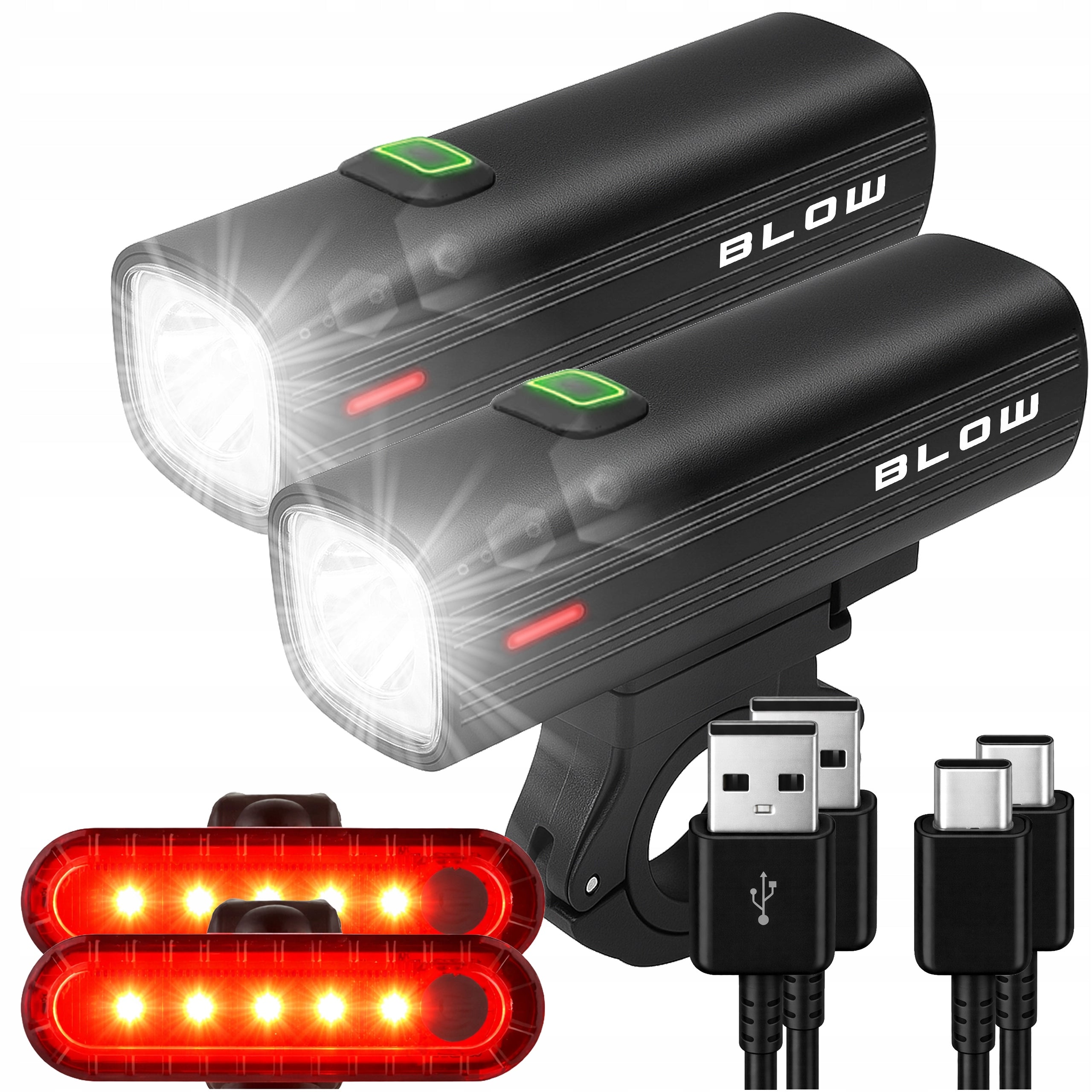 2x BICYCLE LIGHT FRONT METAL USB 1000 LM POWERBANK 4800 mAH + REAR