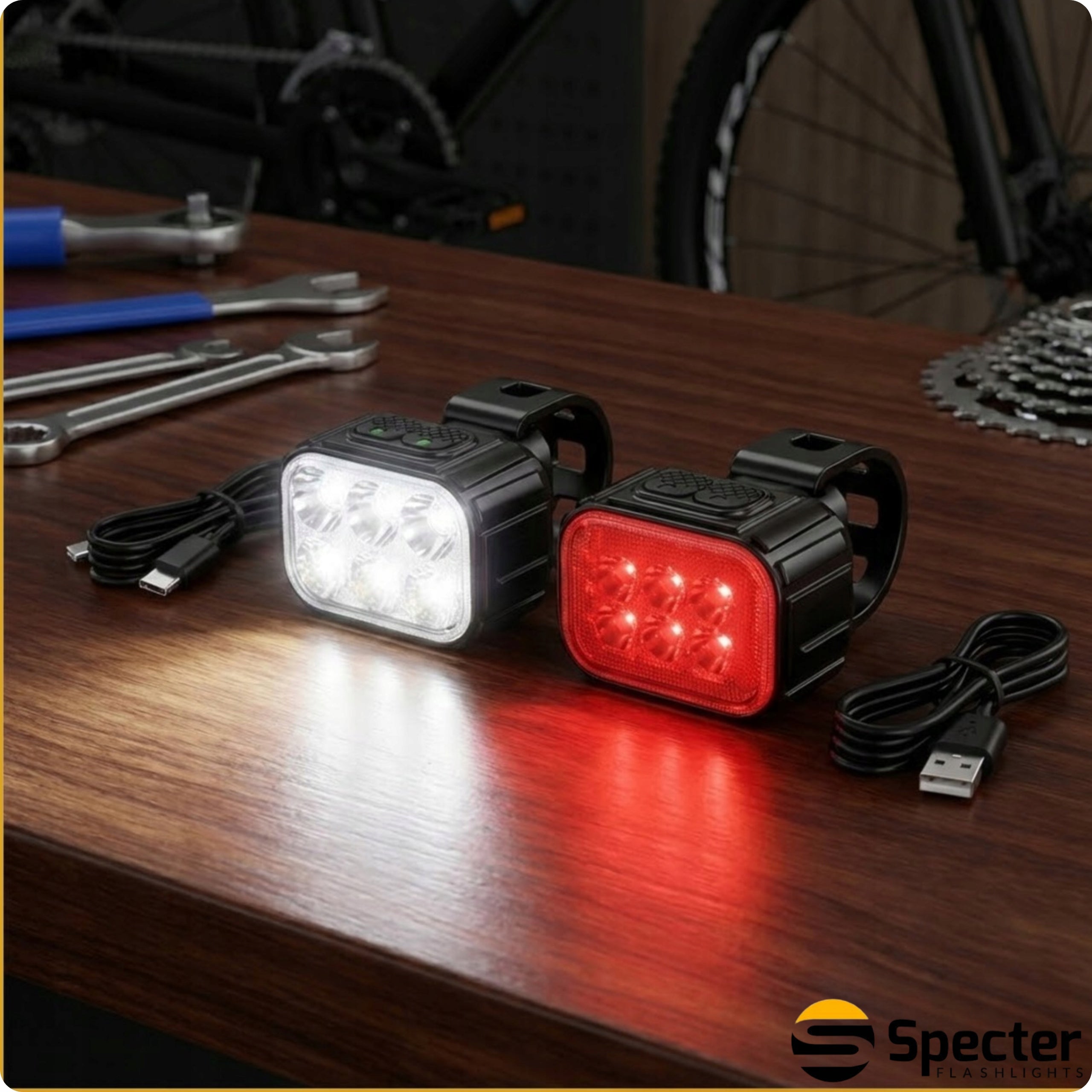2x BICYCLE LIGHT FRONT REAR SPECTER IGO 500lm SET LIGHTING LIGHT Packaging status original