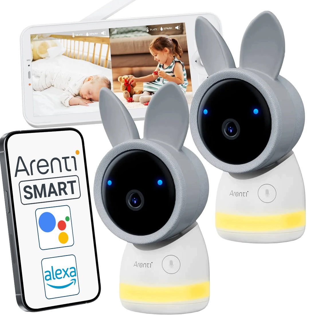 2x Baby Monitor Wi-Fi 2K Set Crib Camera Arenti AInanny