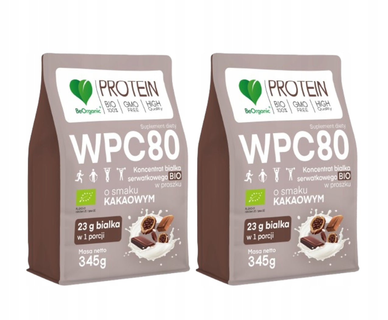2x BeOrganic WPC 80 Protein BIO Powder Cocoa Training Sport Bones BCAA