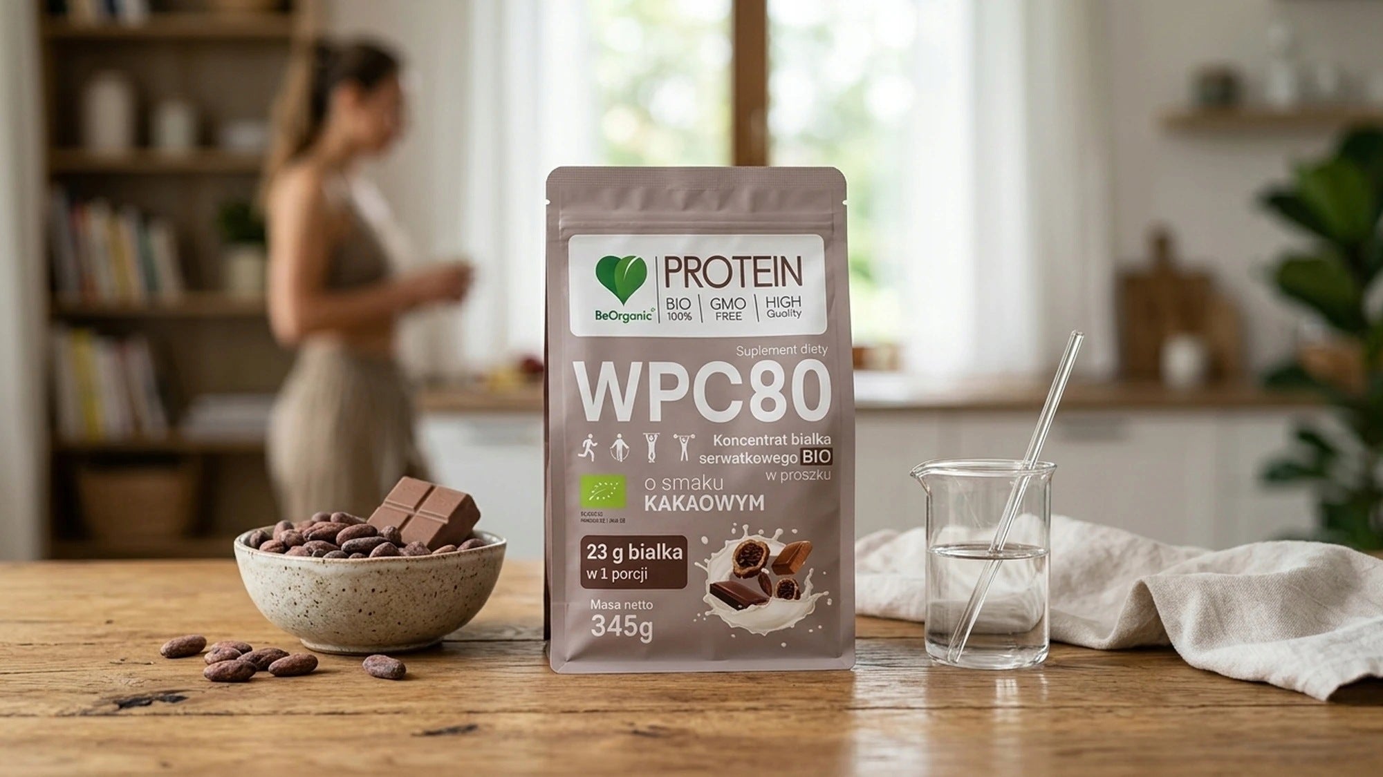 2x BeOrganic Whey Protein WPC 80 Cocoa 345g Expiration date at least six months from the date of purchase