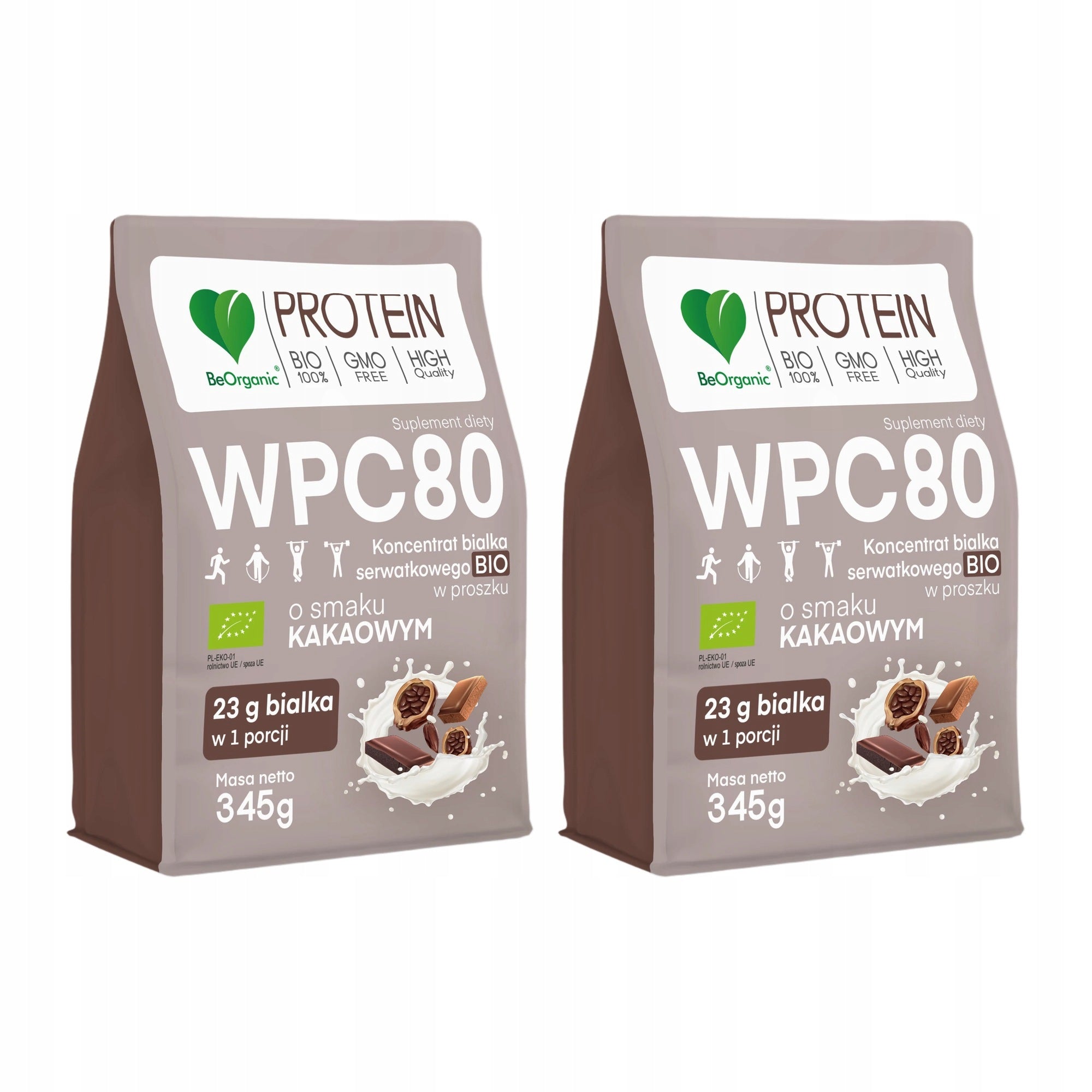 2x BeOrganic Whey Protein WPC 80 Cocoa 345g