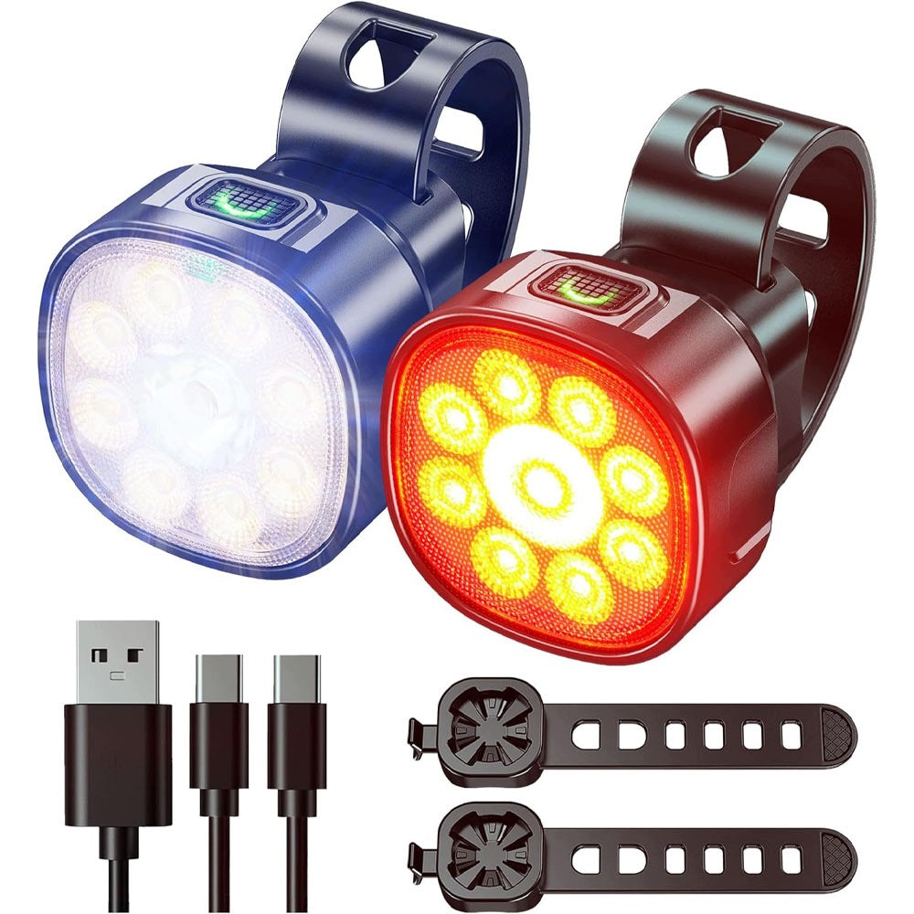 2x Bicycle Light Front Rear Led Front Rear Flashlight Cordless Ip65