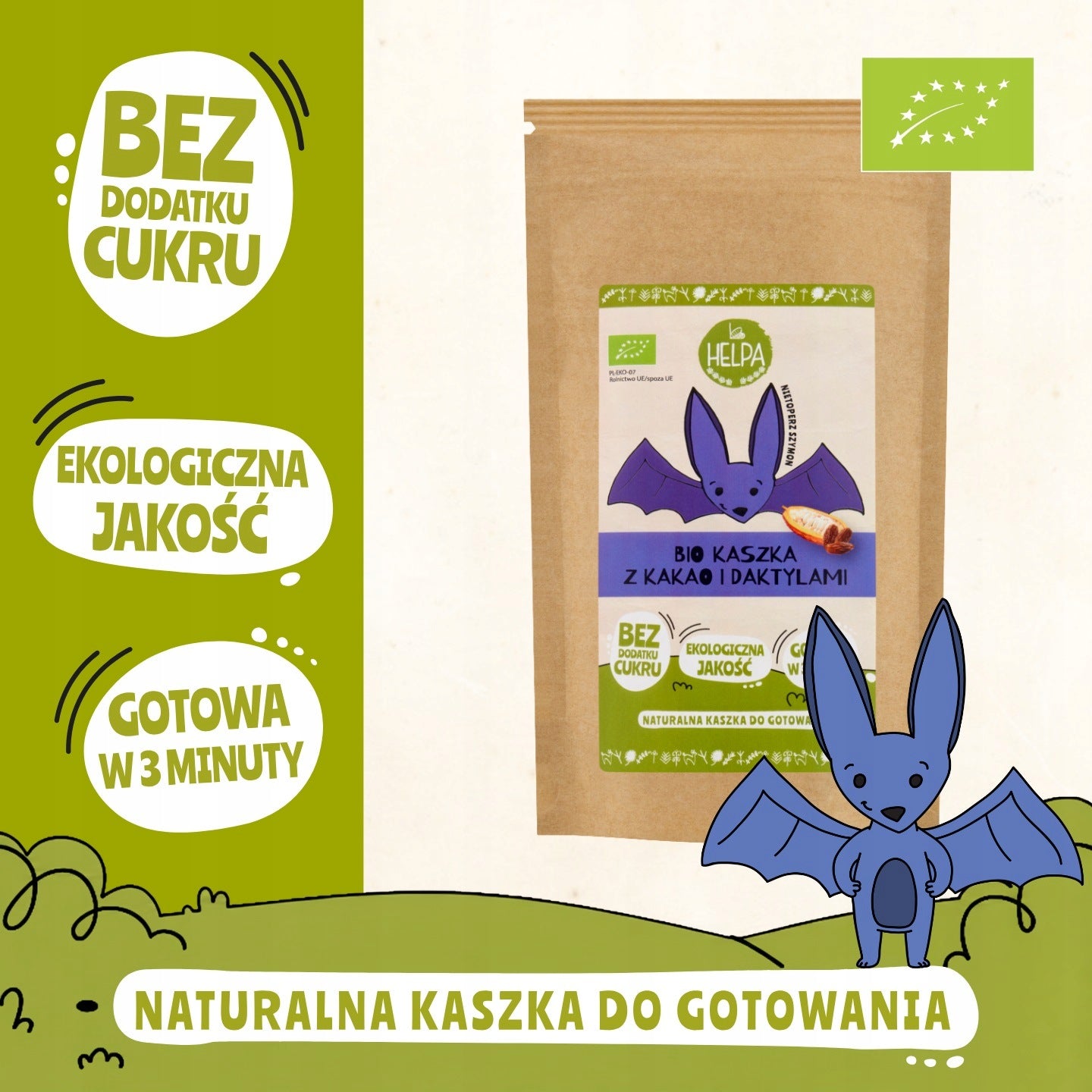2x Bio Porridge with Cocoa and Dates 200 g HELPA eco without added sugar Brand HELPA