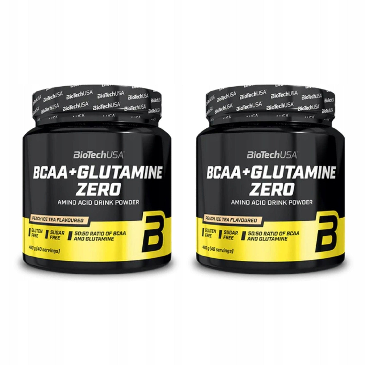 2x BioTech USA BCAA + Glutamine Zero 480 g ice tea peach flavor