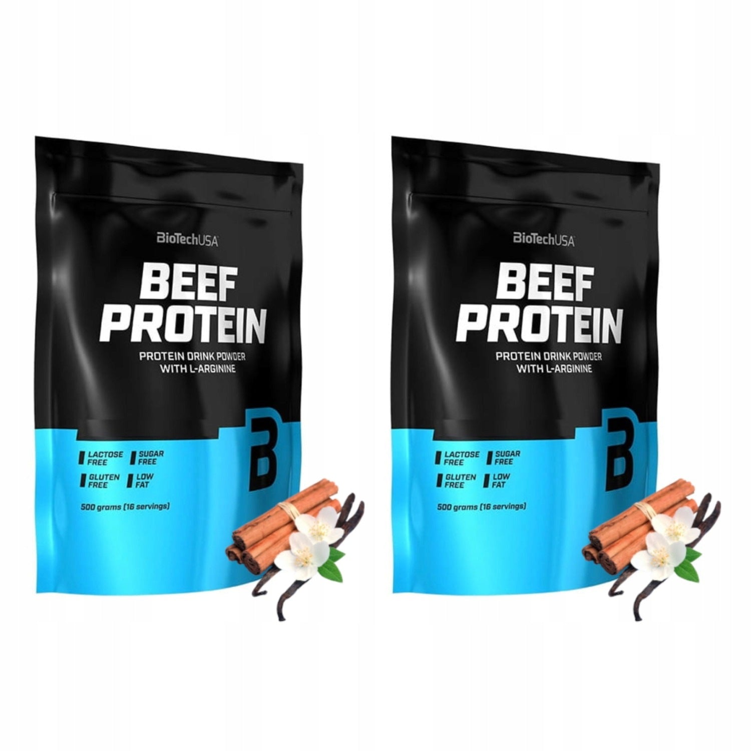 2x BioTech USA Beef Protein 500g Vanilla Flavoured - Cinnamon