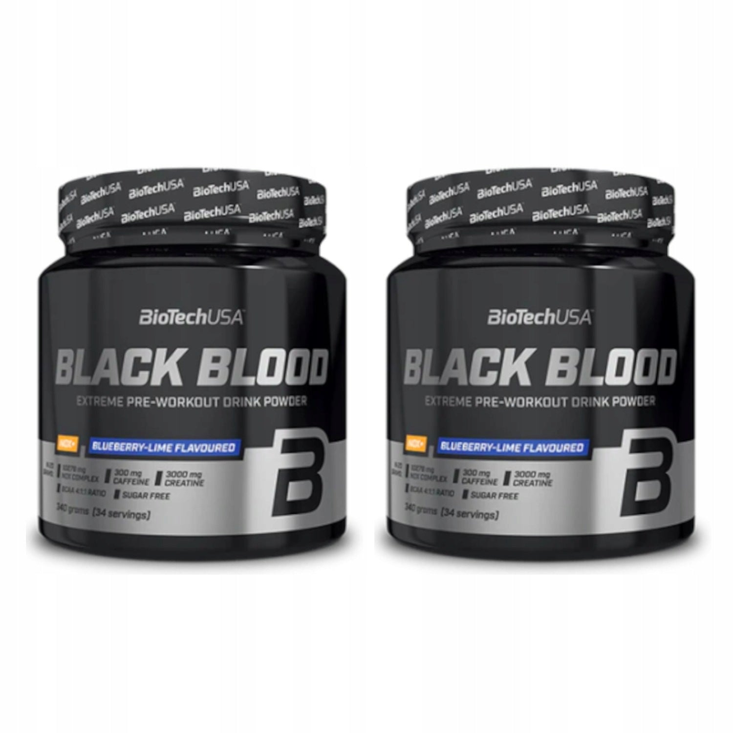 2x BioTech USA Black Blood NOX+ 340 g flavored blueberry - lime