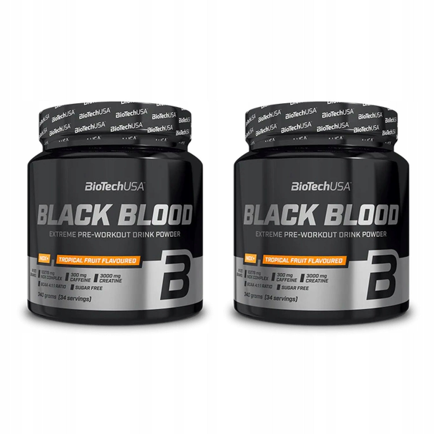 2x BioTech USA Black Blood NOX+ 340 g tropical fruit flavoured