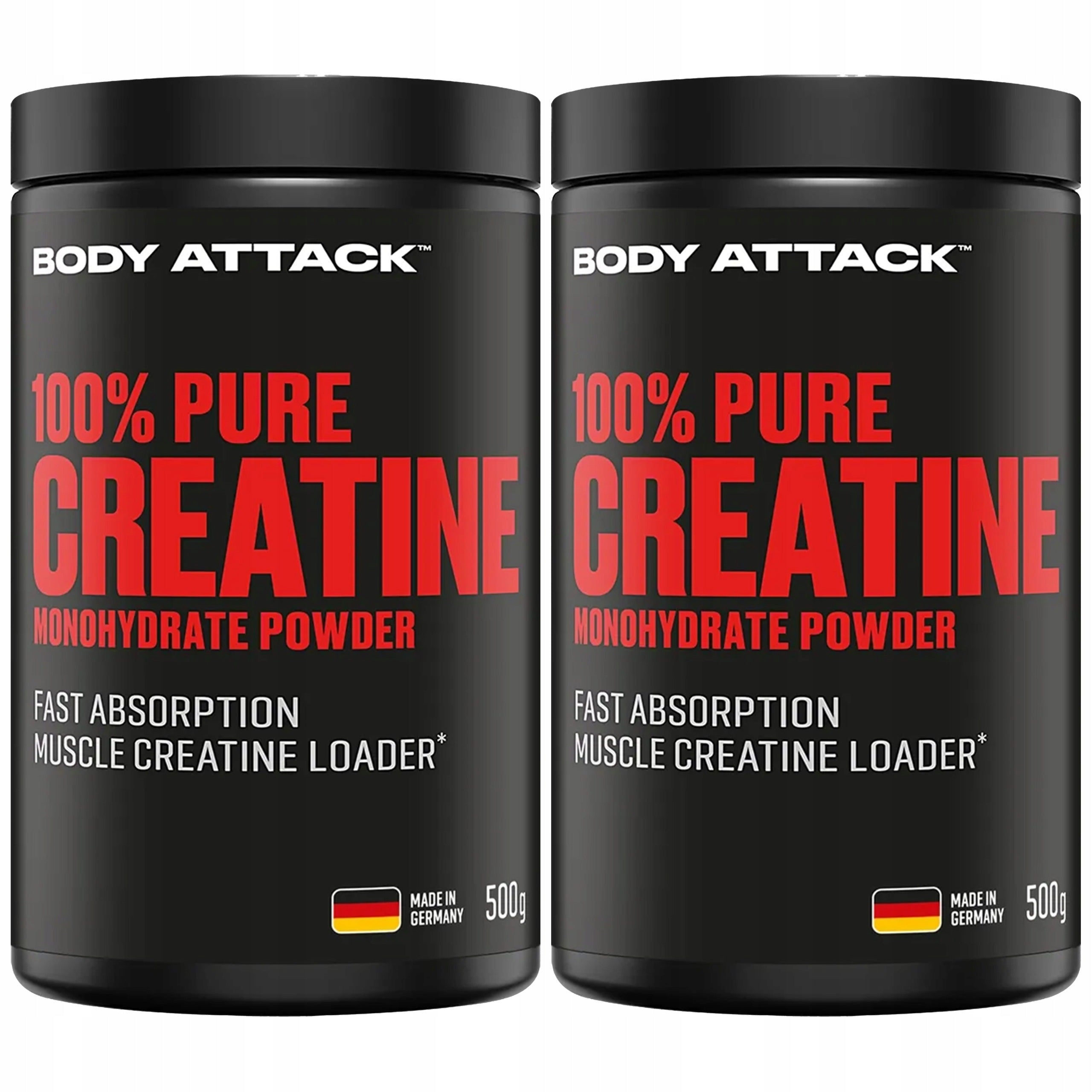 2x Body Attack 100% Pure Creatine 500g MONOHYDRATE
