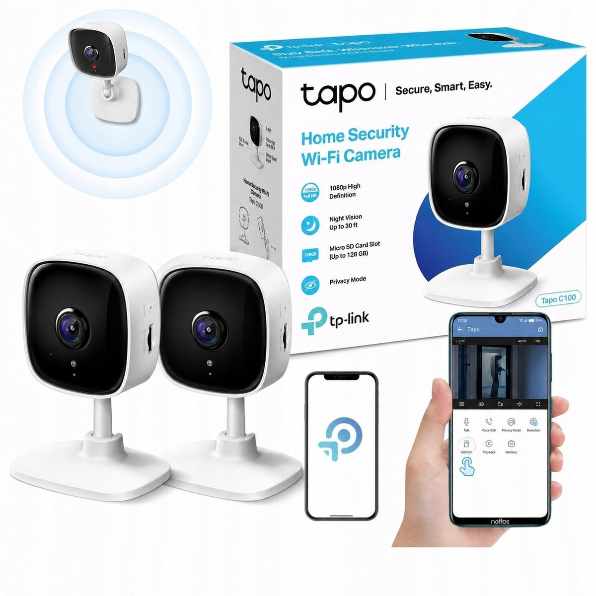 2x CAMERA INDOOR CAMERA FOR HOME OFFICE MONITORING Tp-Link Tapo C100