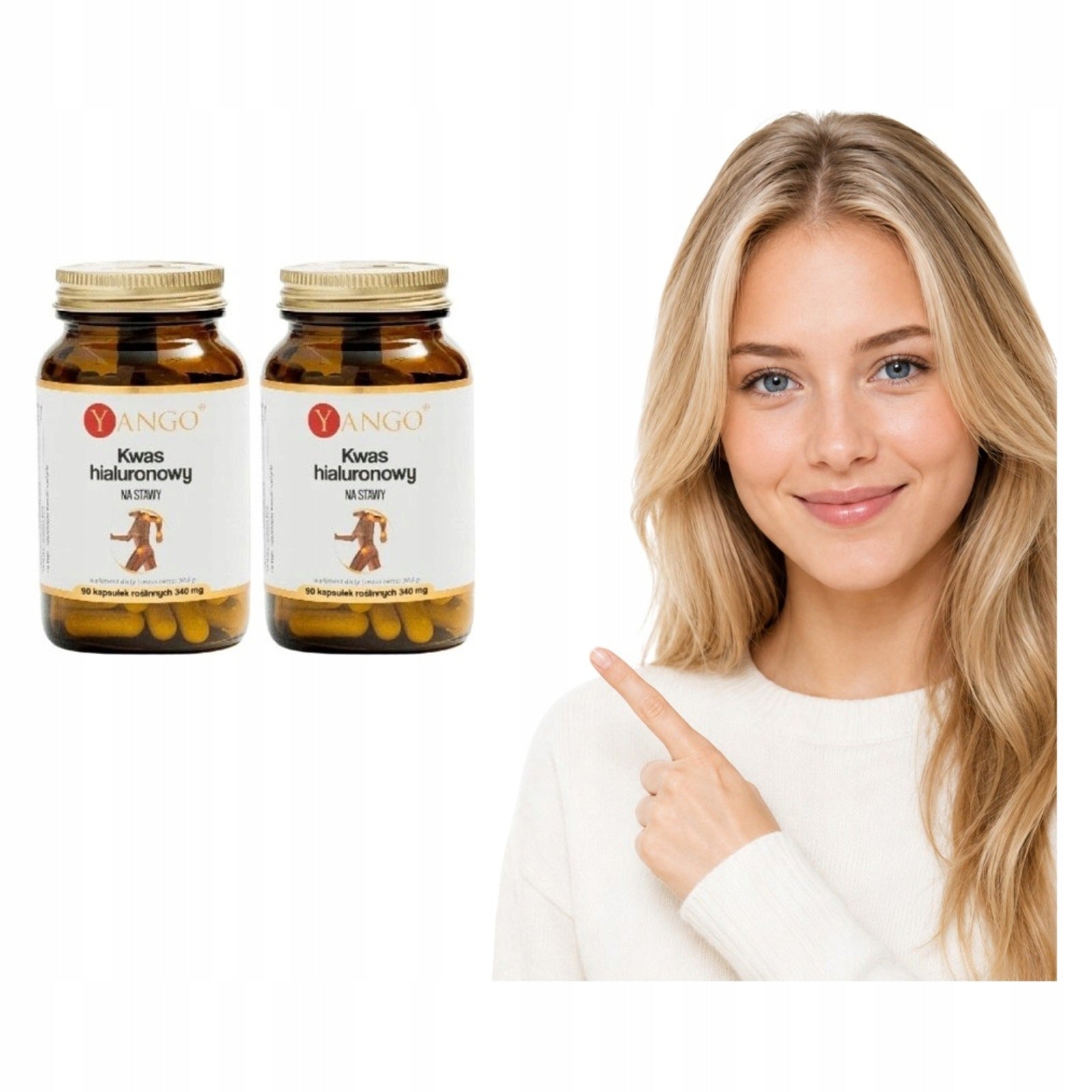 2x COLLAGEN WITH HYALURONIC ACID YANGO Type II Low molecular weight 90 kaps.