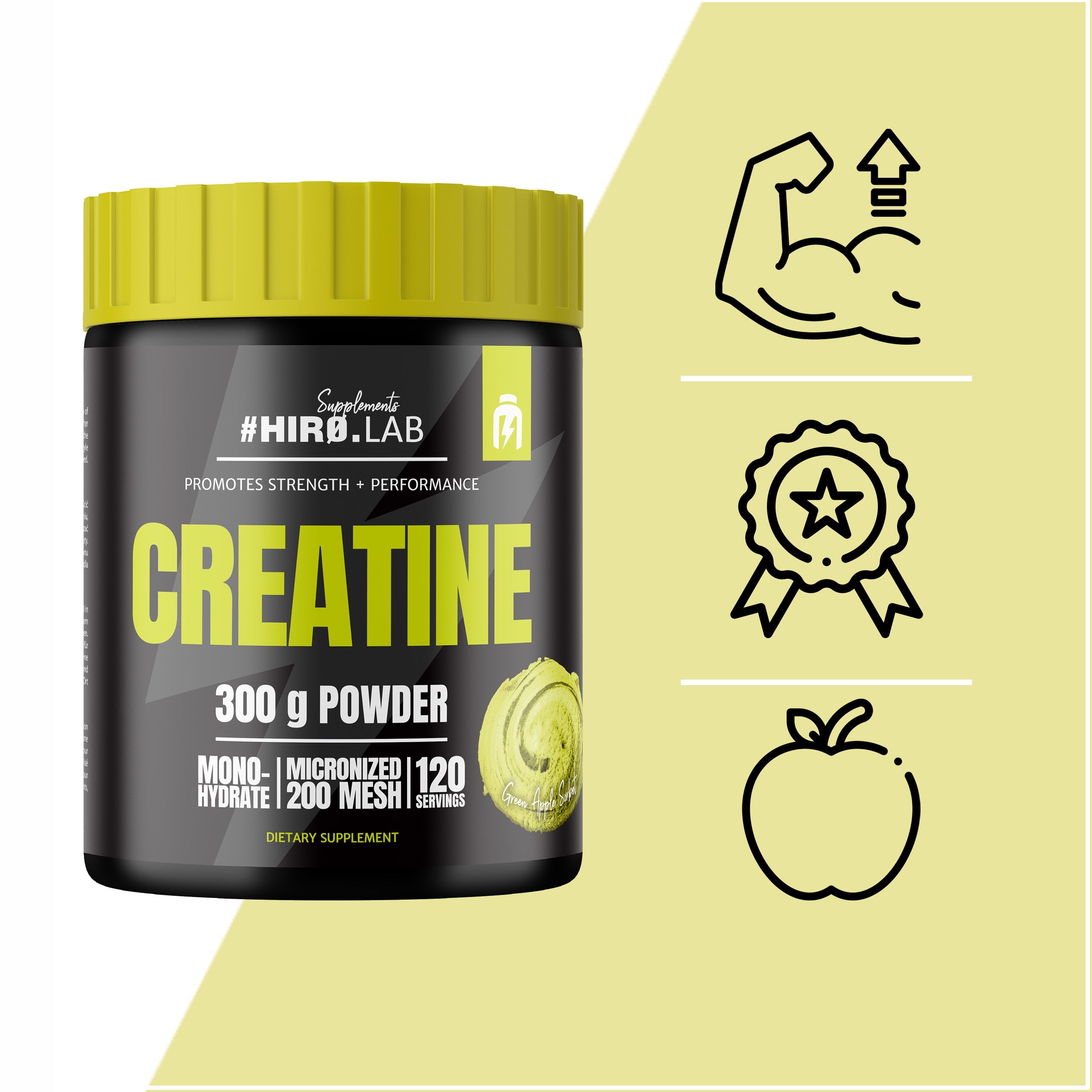 2x CREATINE MONOHYDRATE 300g POWDER CREATINE STRENGTH 300 g HIRO APPLE Brand HIRO.LAB