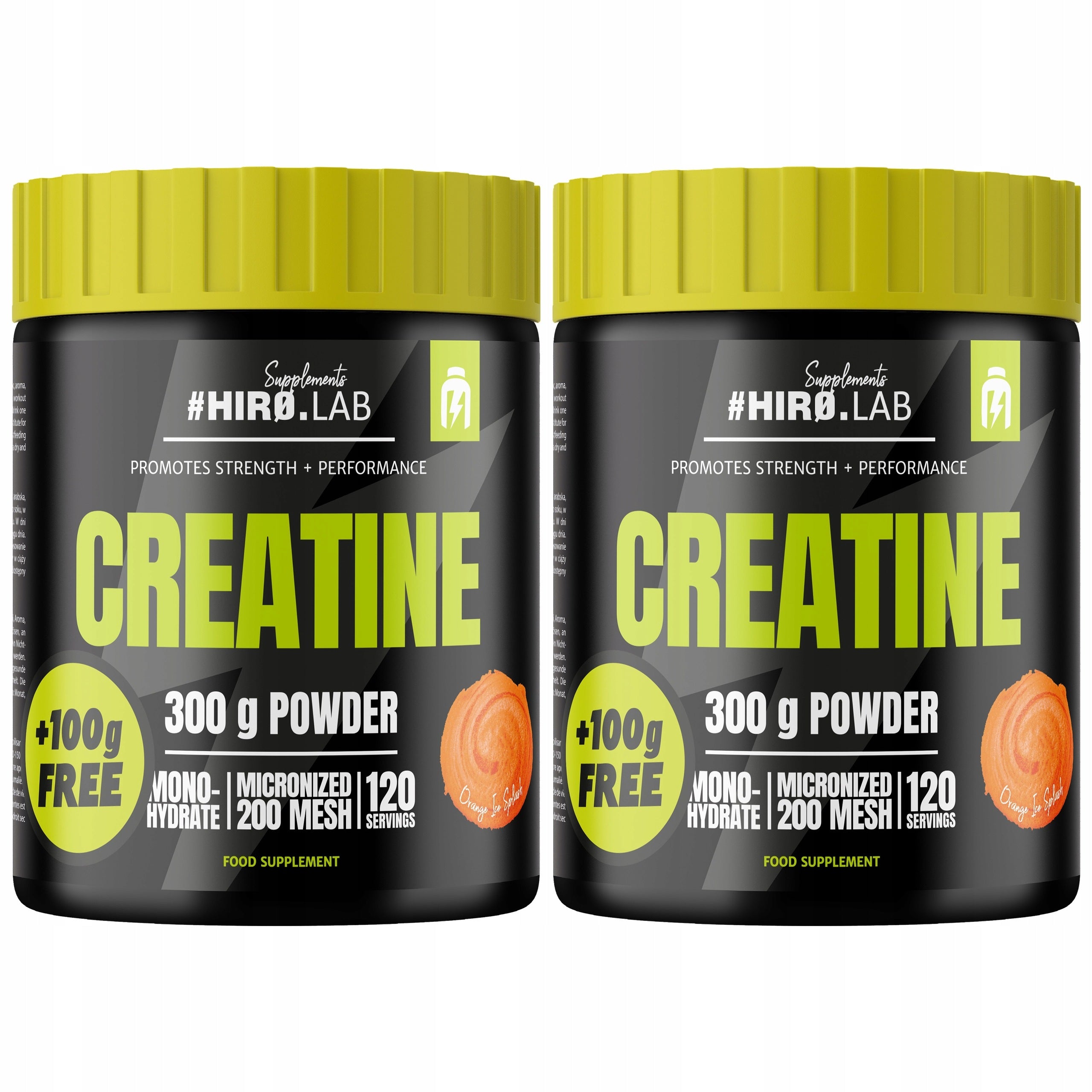 2x CREATINE MONOHYDRATE 300g POWDER STRENGTH 300 g Orange HIRO.LAB