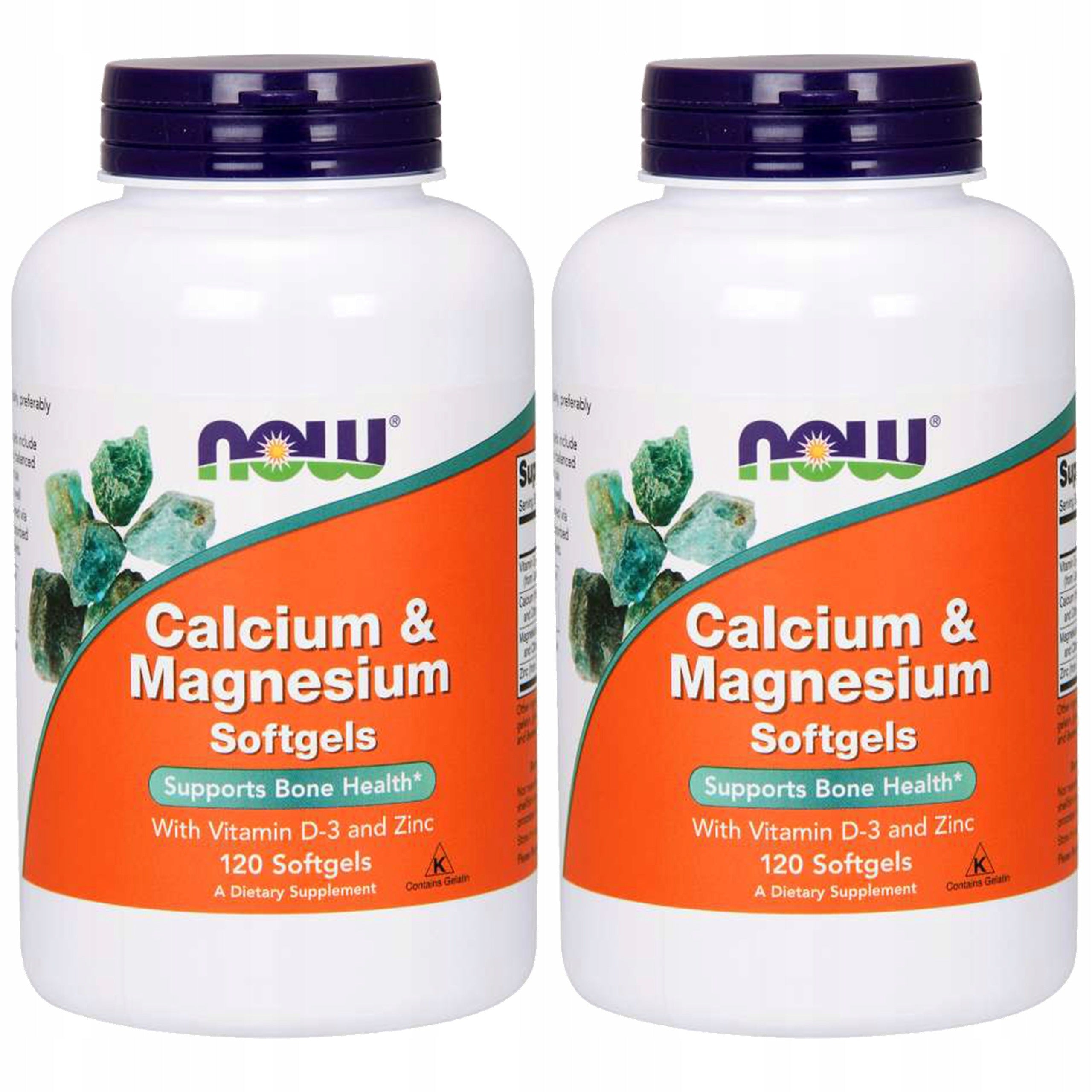 2x Calcium Magnesium Zinc Vitamin D3 Bones Nervous System 120 kaps NOW