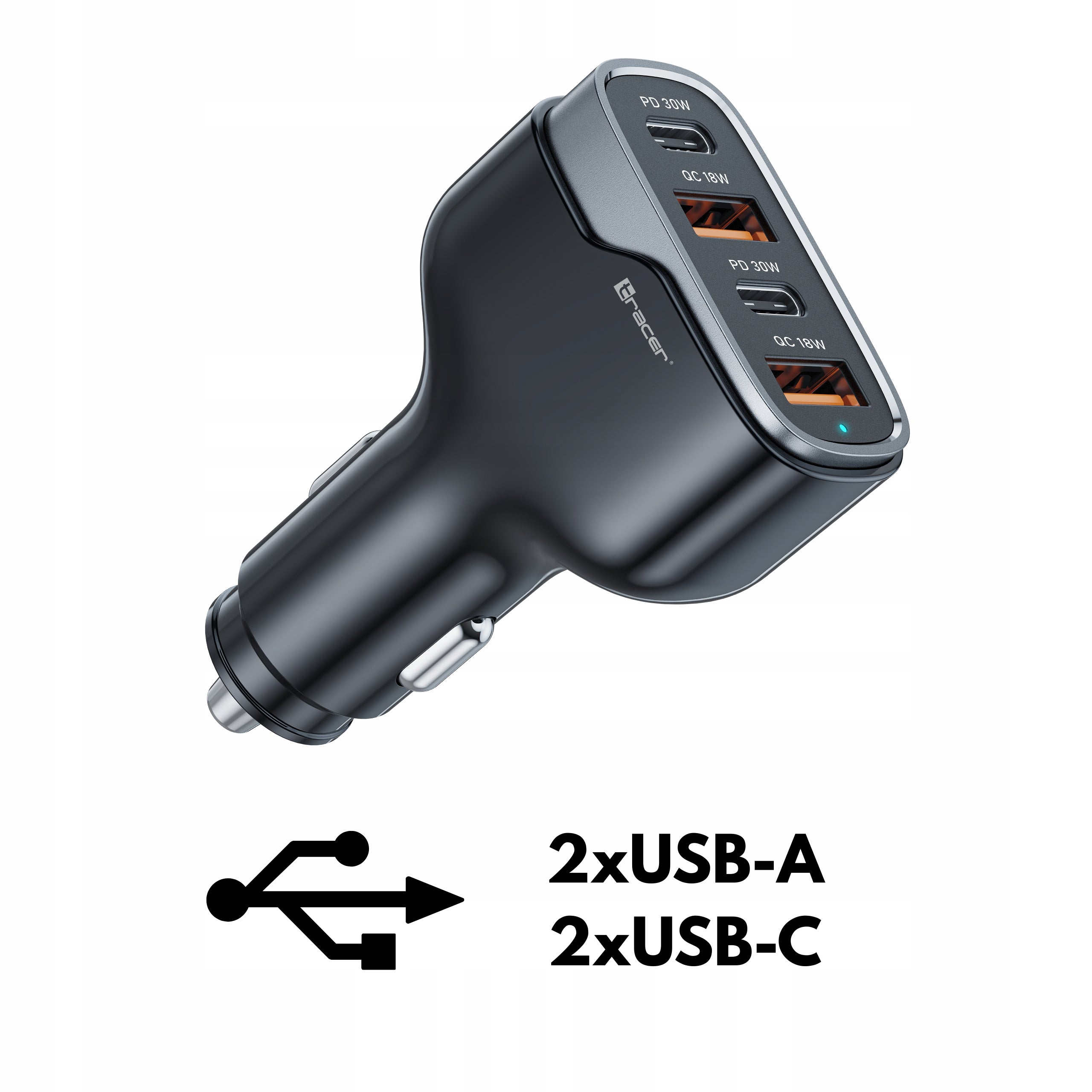 2x Car Charger Tracer Quickcharger 60w 4 Ports Usb C Usb A Fast Manufacturer Tracer