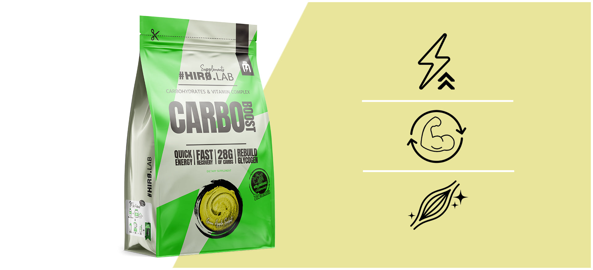 2x Carbo Boost CARBOHYDRATES ENERGY 1000g energy - energy HIRO Apple Brand HIRO.LAB