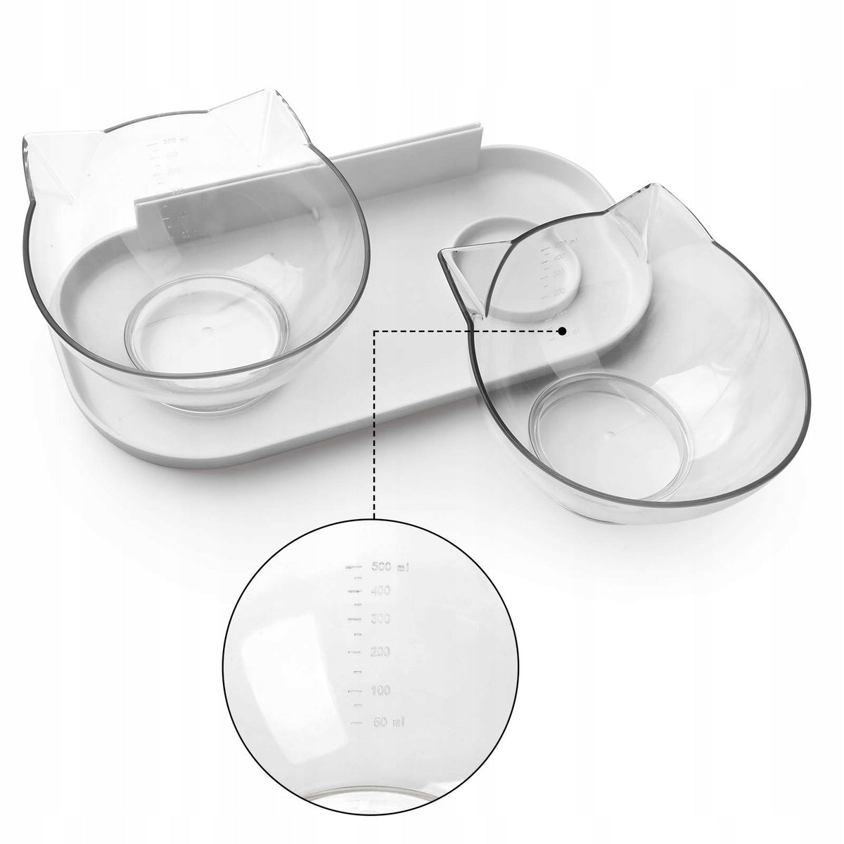 2x Cat Bowls 2x500ml Stand Spoon Dorakitten