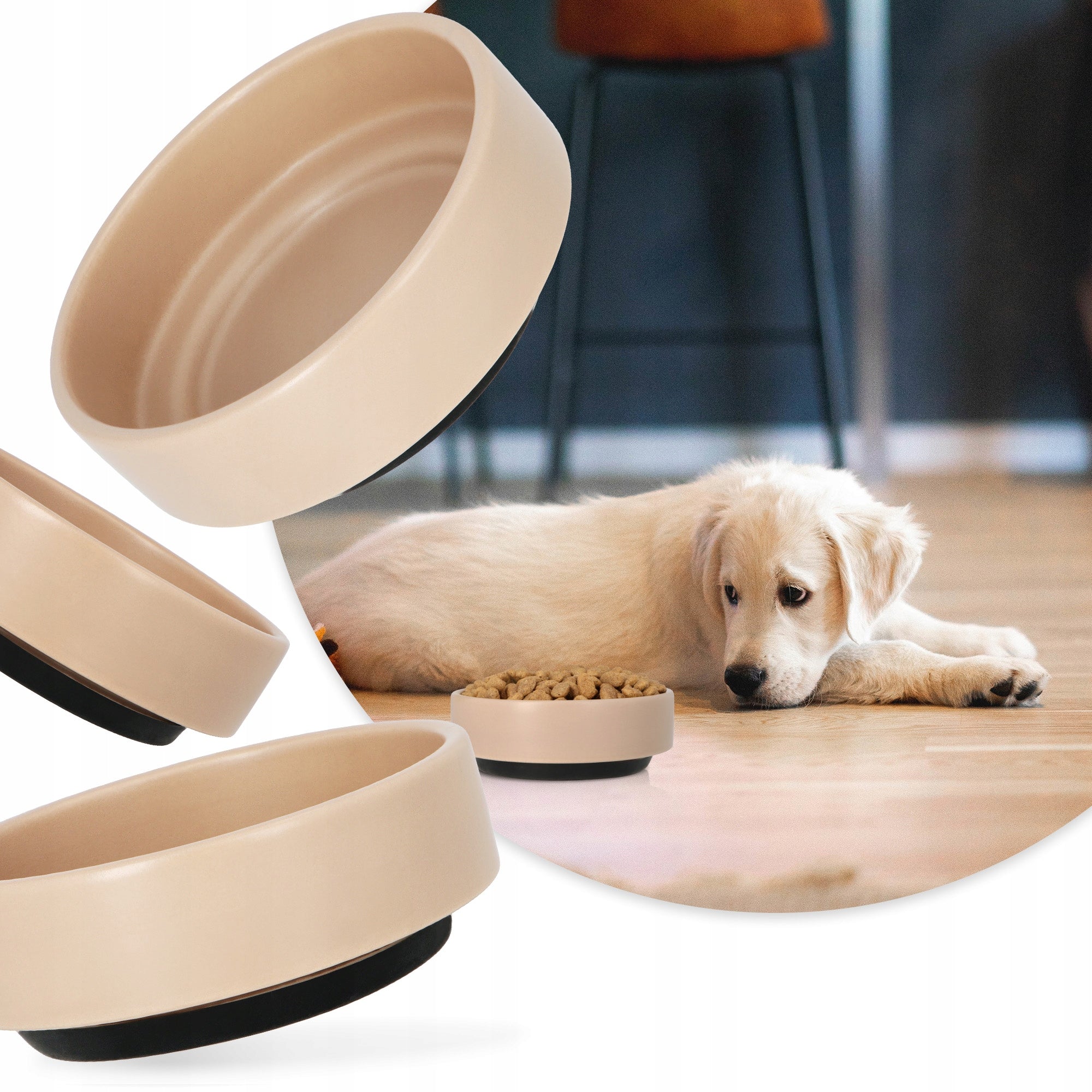 2x Cat DOG BOWL 0,5 CERAMIC Puppy Bowl ANTI-SLIP RESISTANT 8K Color beige