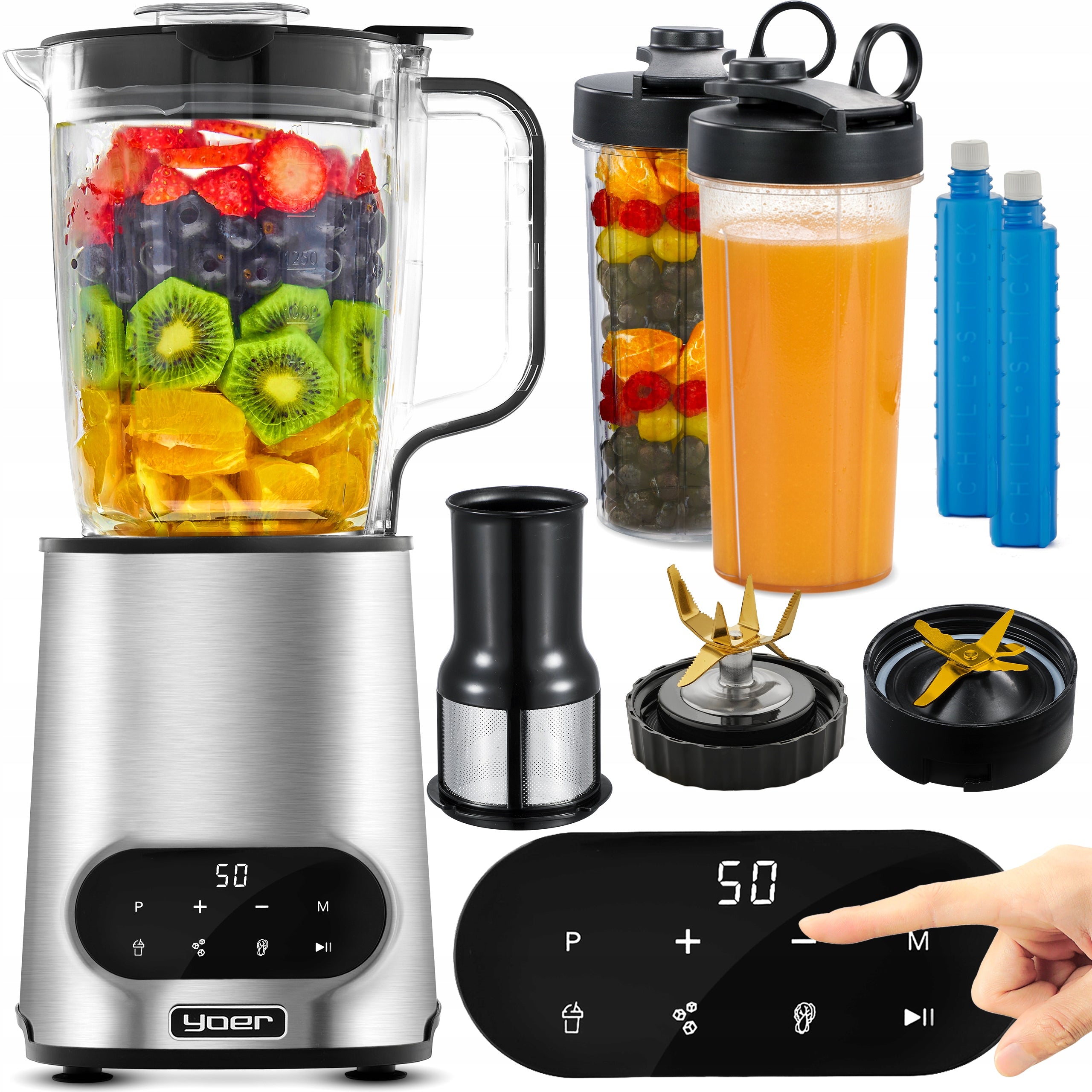 2x Chalice Blender Automatic Yoer 2 4l 2200w Tritan Inox Sieve 2 Bottle