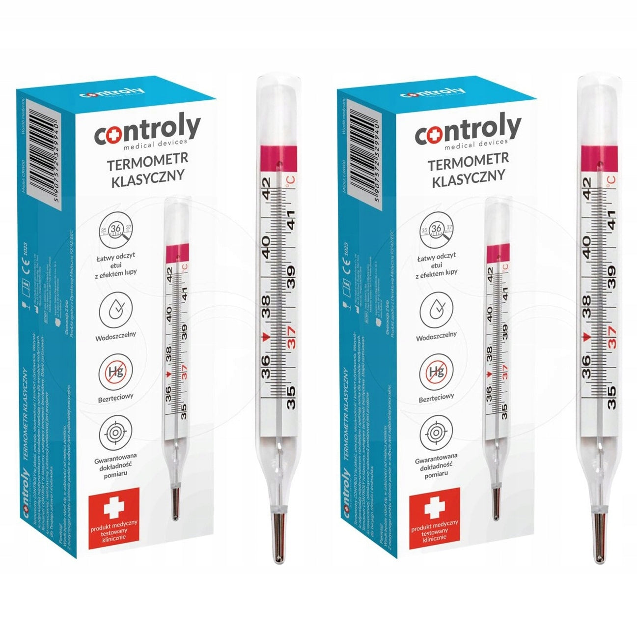 2x Classic thermometer Hydrex glass mercury-free accurate fast straight