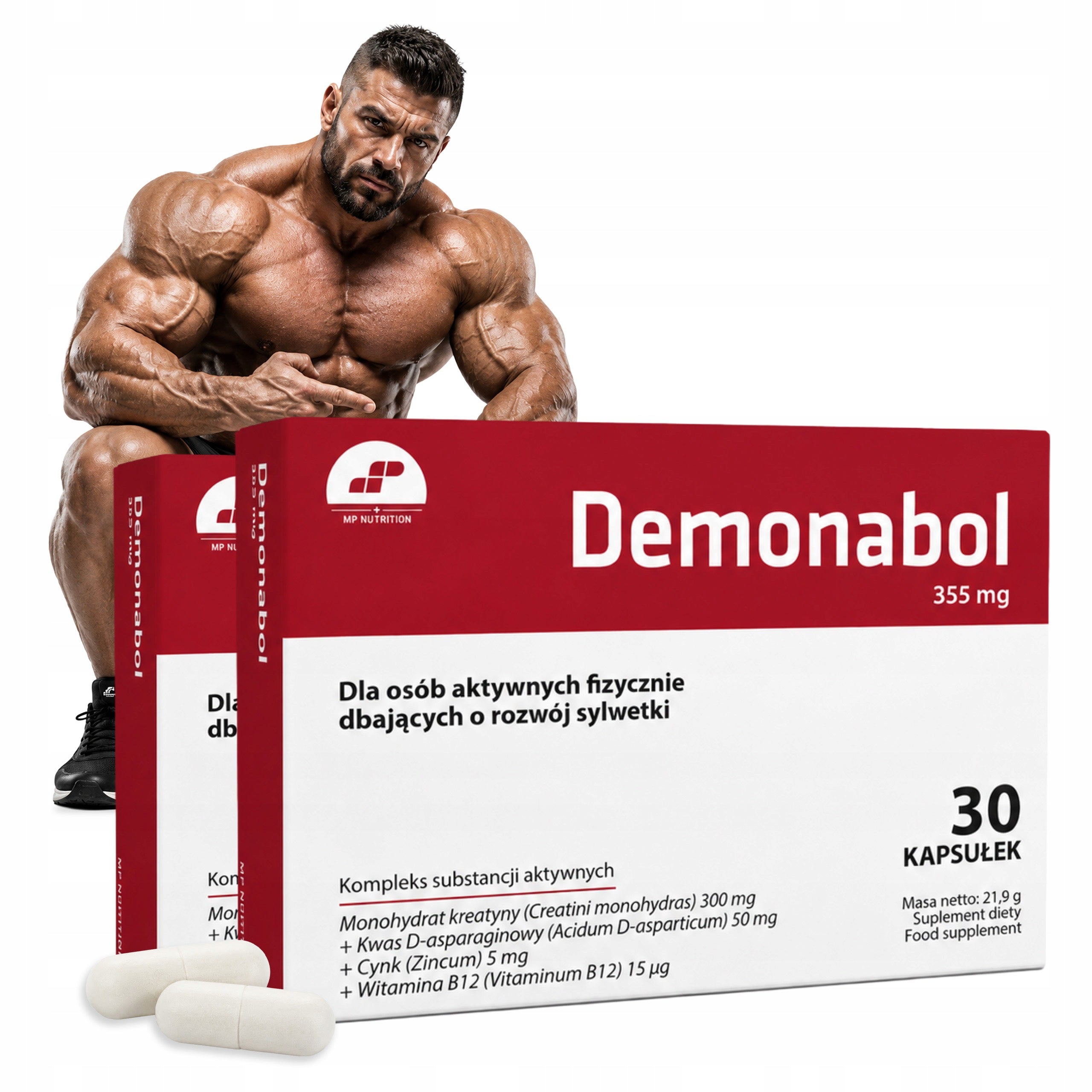 2x Creatine Monohydrate 30 kaps Zinc Vitamin B12 DAA Mass Strength MP Nutrition