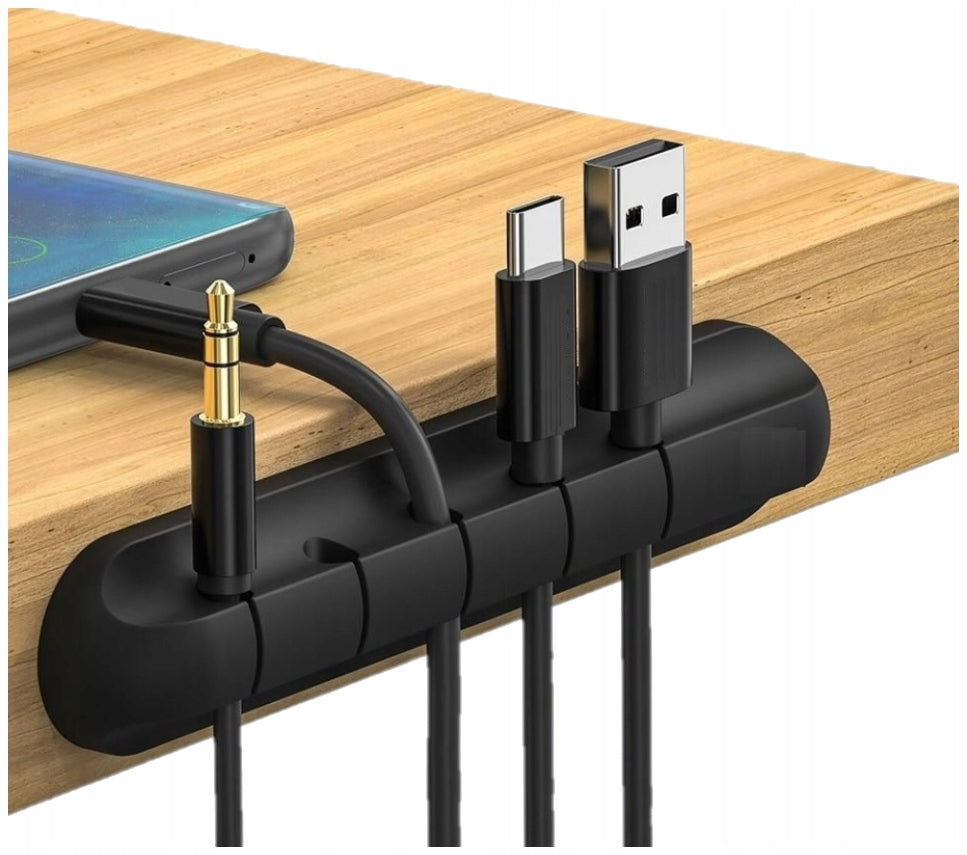 2x DESK WIRE CABLE ORGANIZER SILICONE SELF ADHESIVE HOLDER