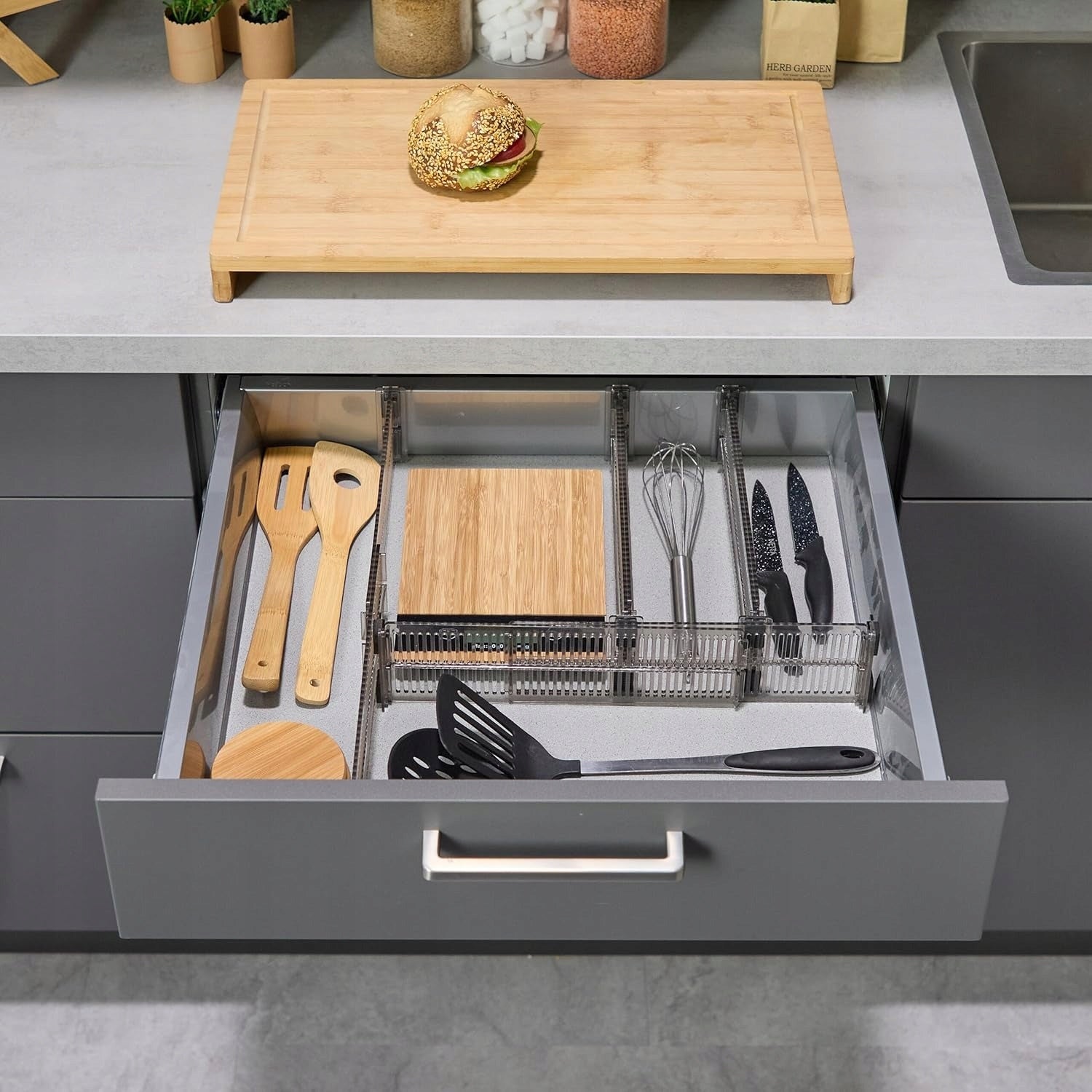 2x DRAWER ORGANIZER Lova Nest CABINETS COMPARTMENT SEPARATOR ADJUSTABLE Manufacturer code 2xSEPARATOR-GREY-LN