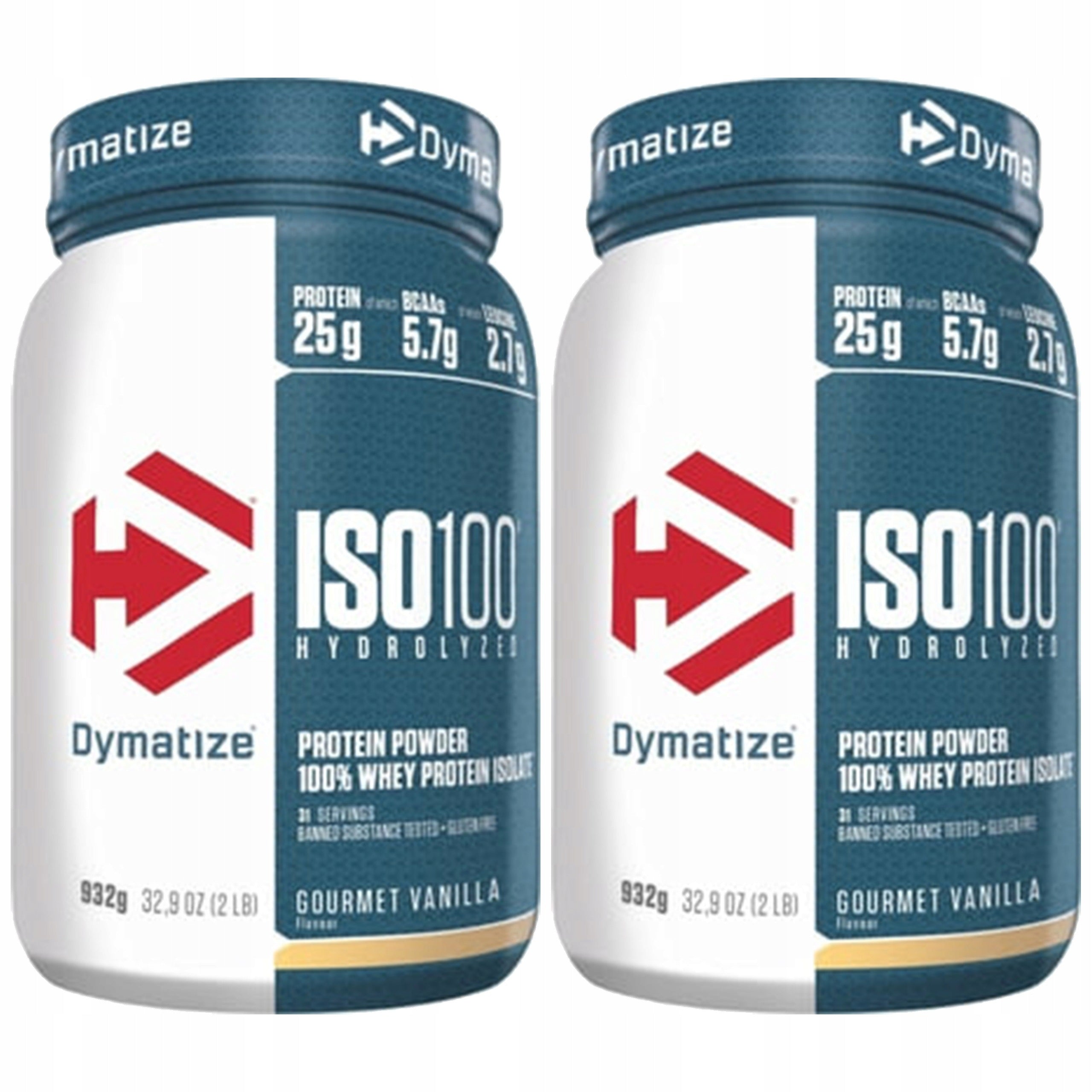 2x DYMATIZE ISO 100 932g Hydrolyzate Whey Protein Isolate BCAA Strength Ma