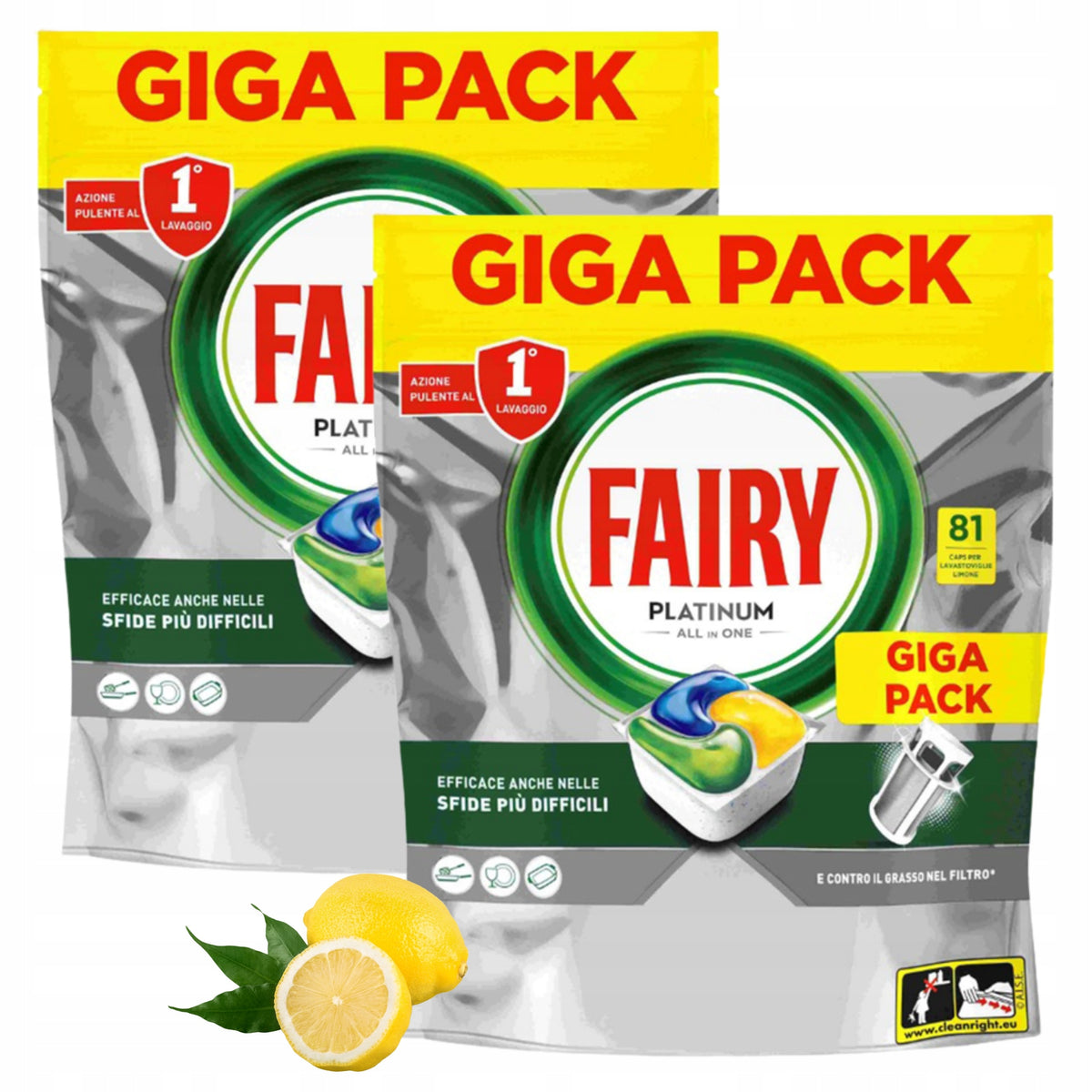 2x Dishwasher Capsules FAIRY Lemon Platinum for Stone (FOR 162 CYCLES)