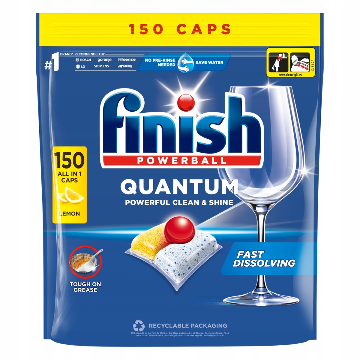 2x Dishwasher Capsules FINISH Quantum All in 1 Lemon 150pcs Packaging status original