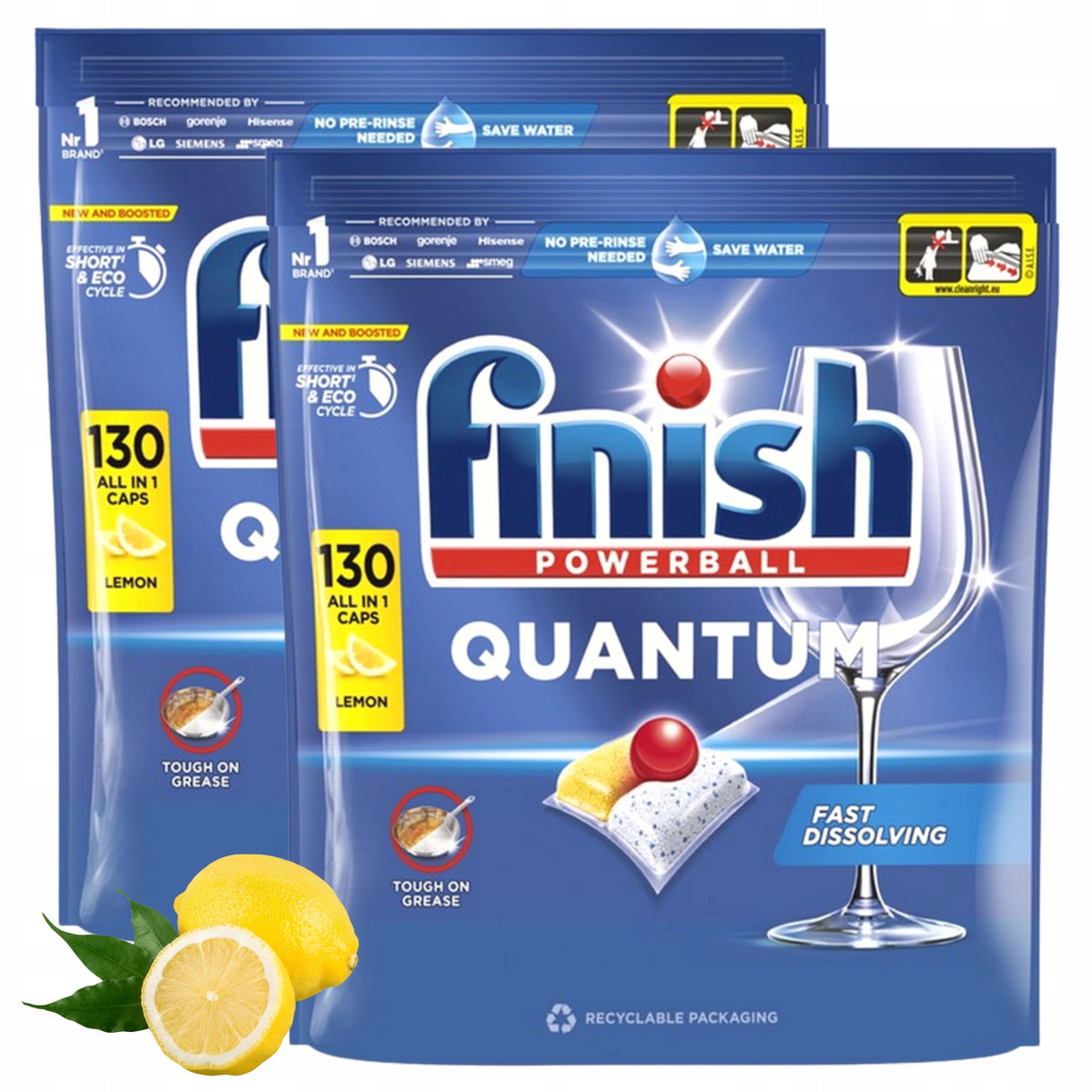 2x Dishwasher Capsules Finish Quantum All in 1 Caps Lemon 130pcs